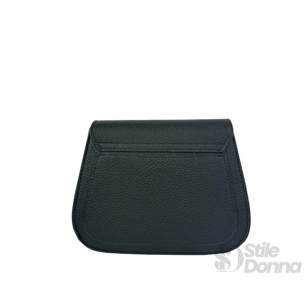 Borsa A Patta In Ecopelle Nera Con Chiusura Argento