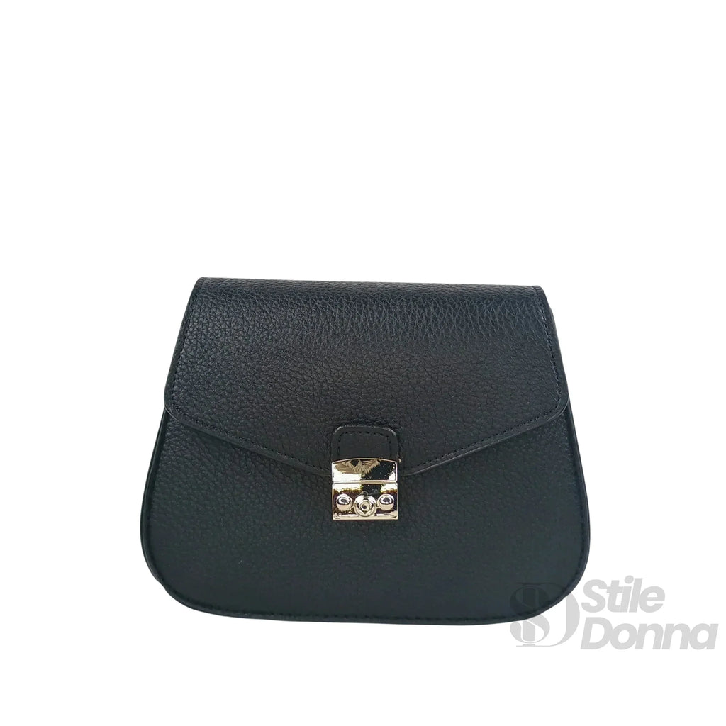 Borsa A Patta In Ecopelle Nera Con Chiusura Argento