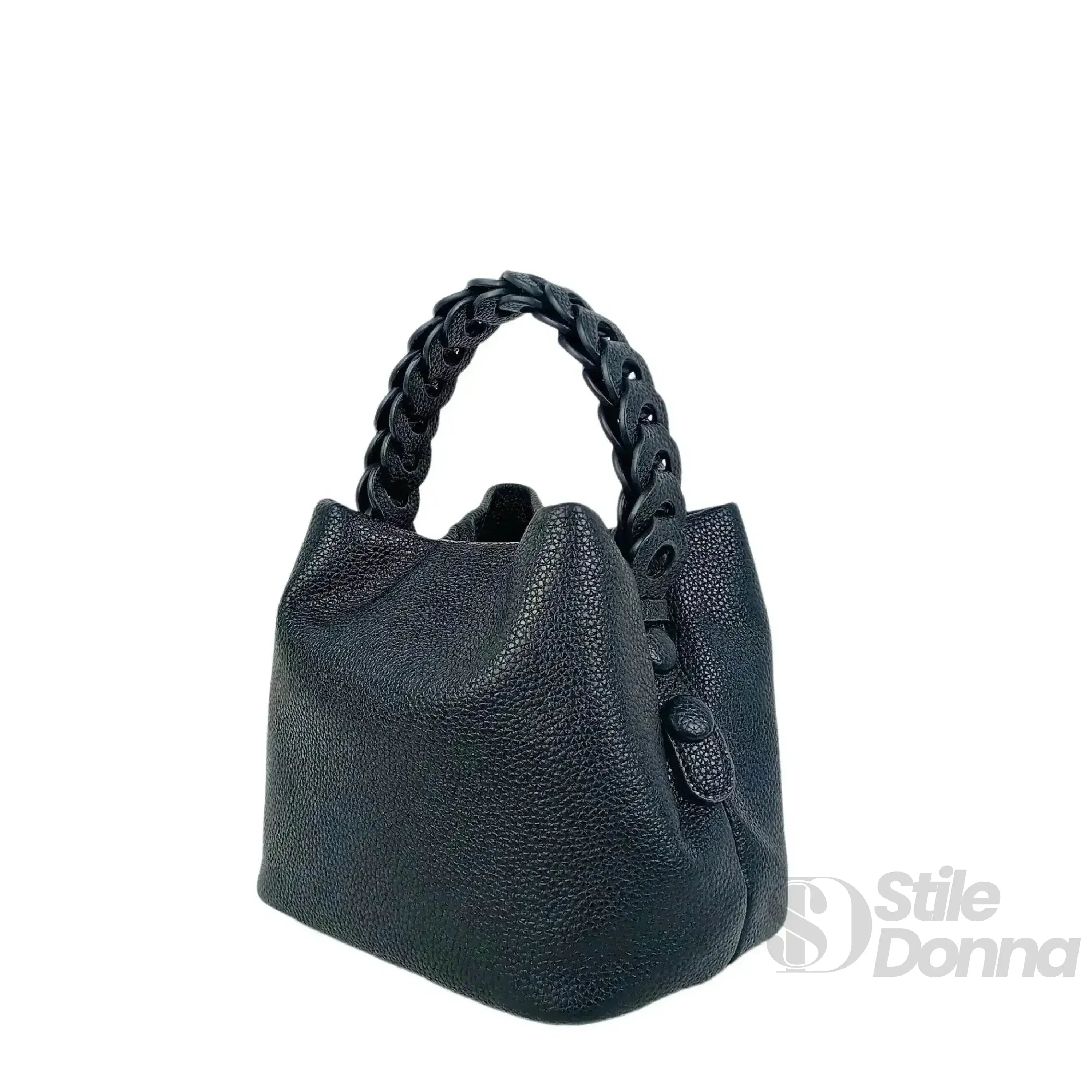 Borsa Secchiello Giallo Senape Con Manico Intrecciato In Ecopelle Fodera Interna Con Tasche Organizzative