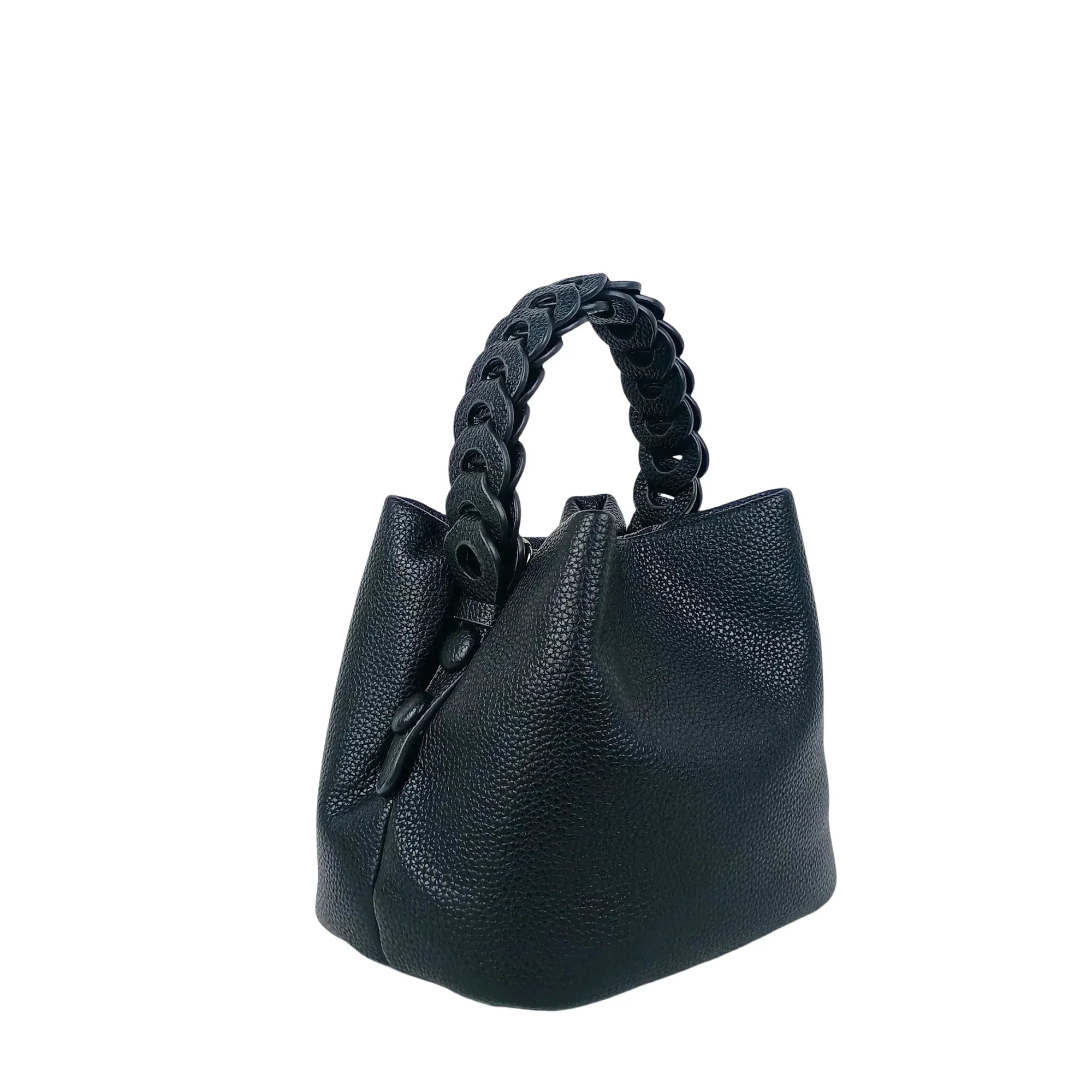 Borsa Secchiello Giallo Senape Con Manico Intrecciato In Ecopelle Fodera Interna Con Tasche Organizzative