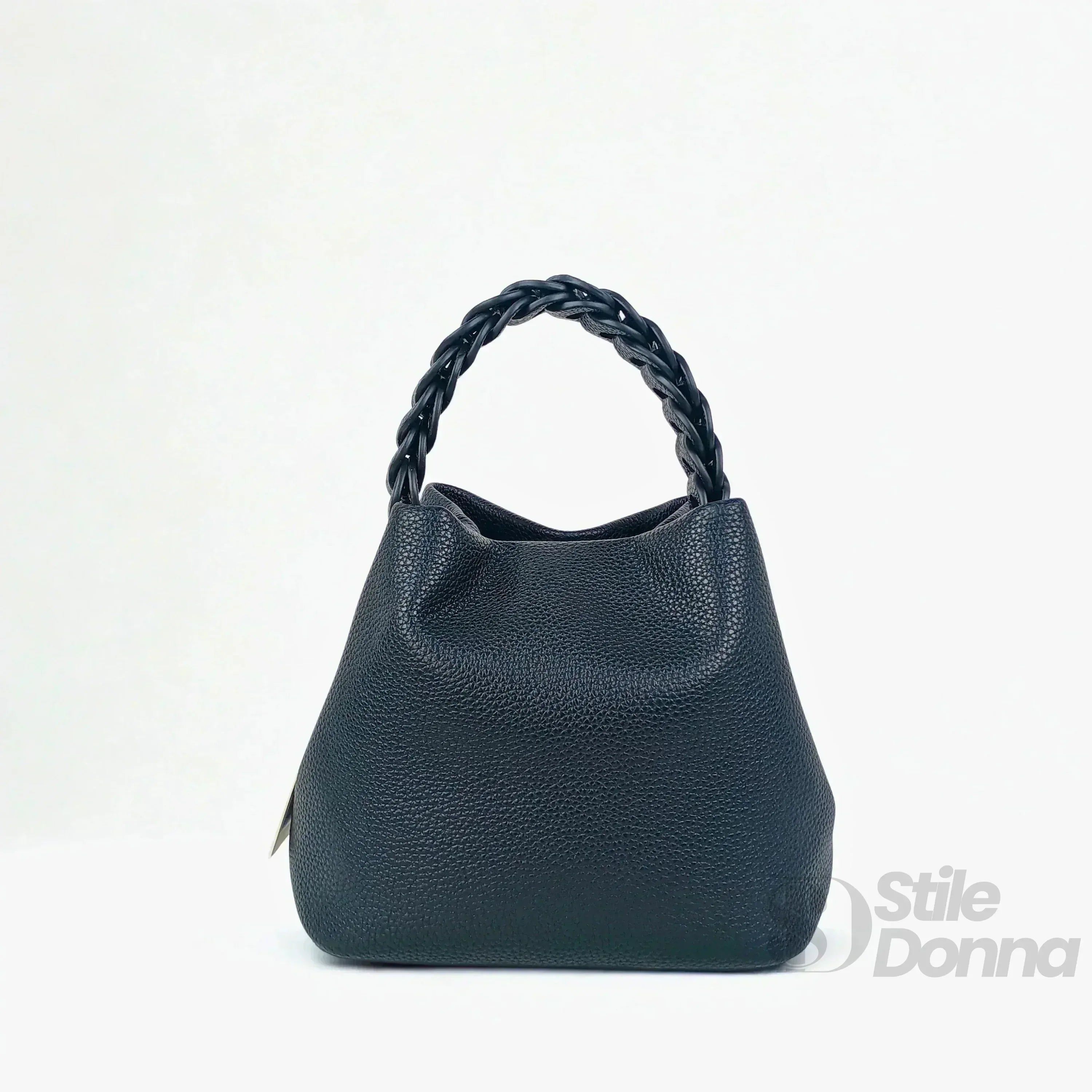 Borsa Secchiello Giallo Senape Con Manico Intrecciato In Ecopelle Fodera Interna Con Tasche Organizzative
