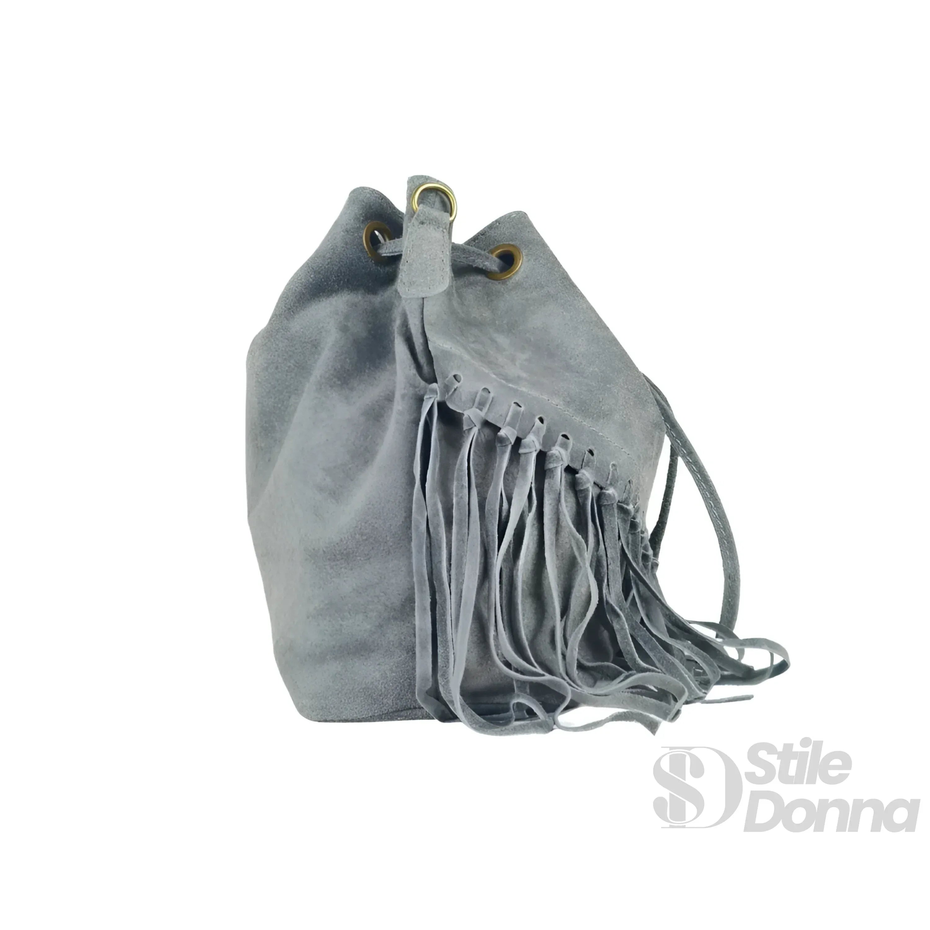 Borsa a Secchiello in Camoscio con Frange Tracolla Regolabile Leggera e Versatile per Uso Quotidiano