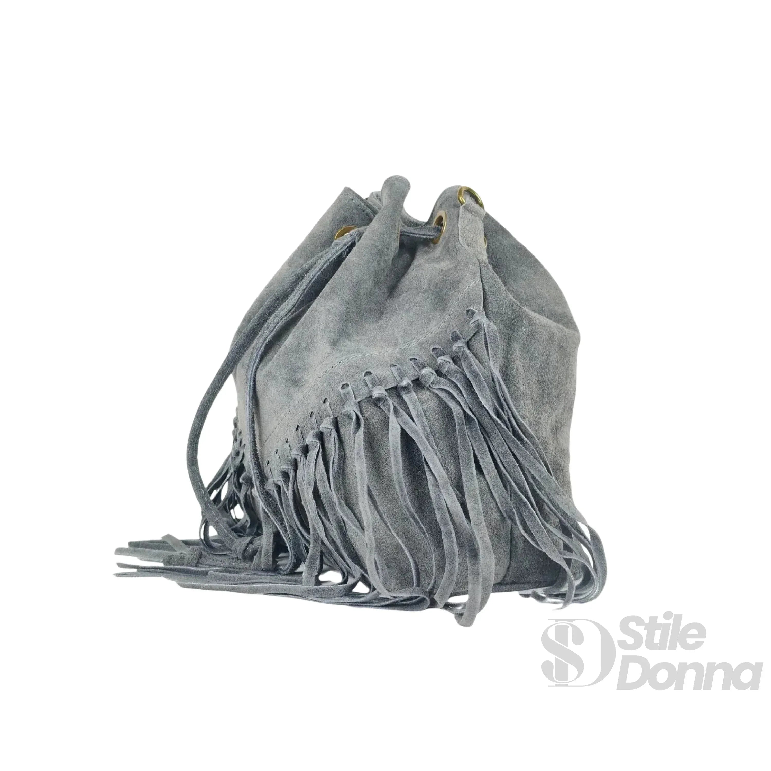 Borsa a Secchiello in Camoscio con Frange Tracolla Regolabile Leggera e Versatile per Uso Quotidiano
