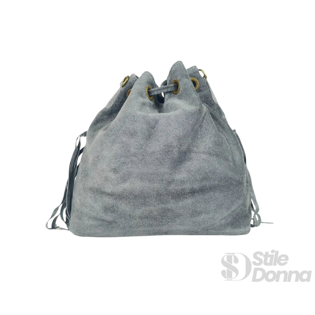 Borsa a Secchiello in Camoscio con Frange Tracolla Regolabile Leggera e Versatile per Uso Quotidiano