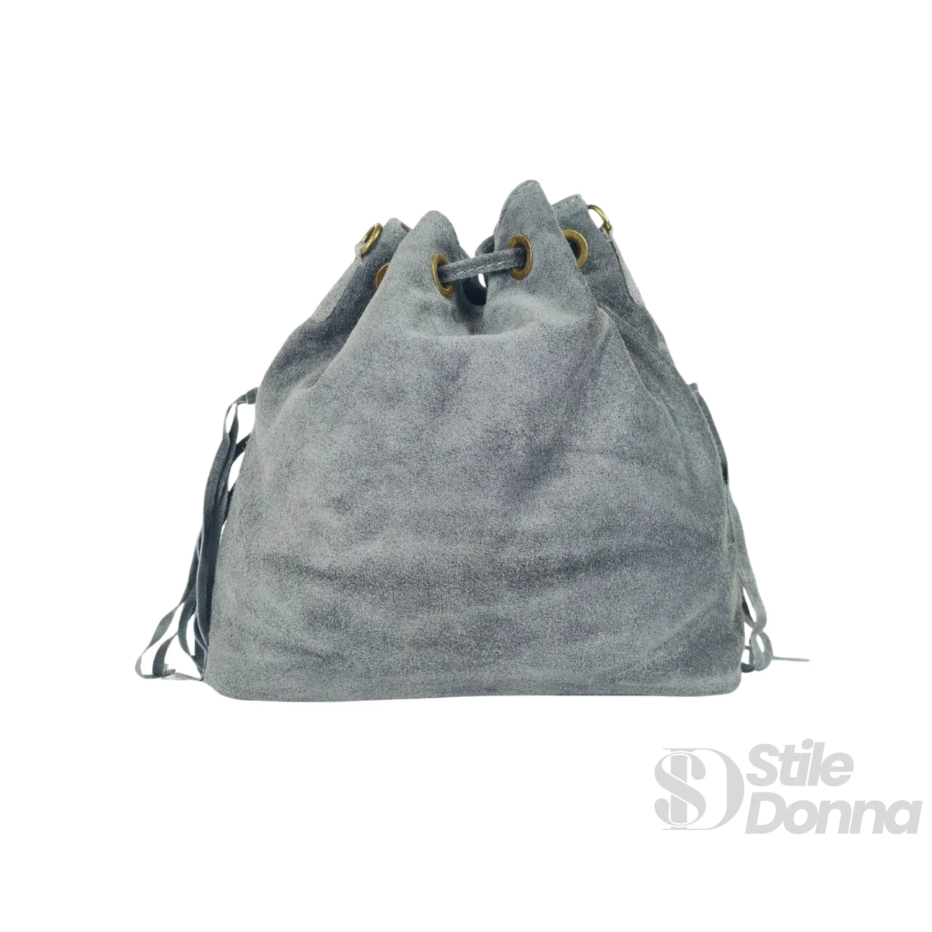 Borsa a Secchiello in Camoscio con Frange Tracolla Regolabile Leggera e Versatile per Uso Quotidiano