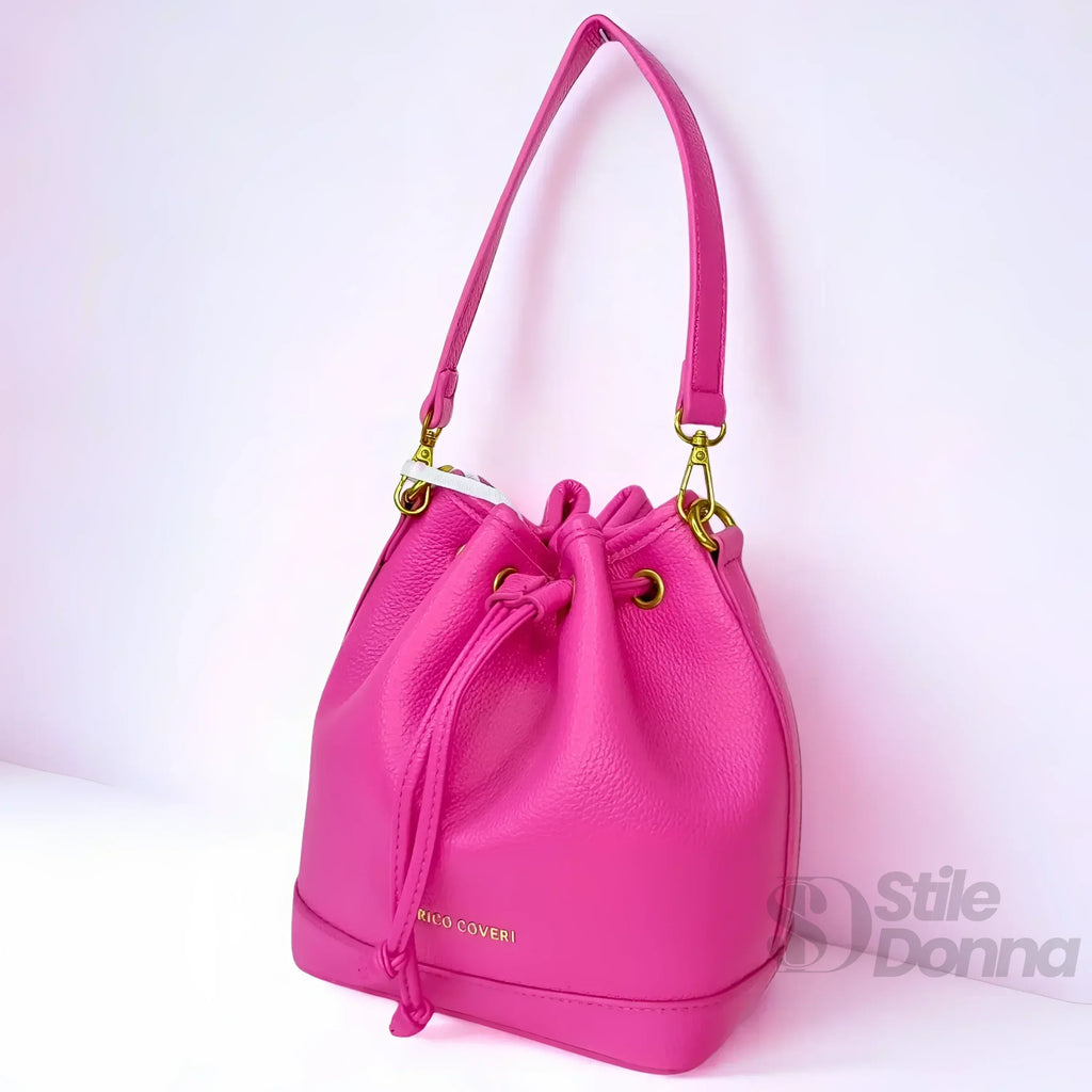 Enrico Coveri Borsa A Secchiello In PU Rosa Acceso Con Dettagli Neri MS 3271 Capiente