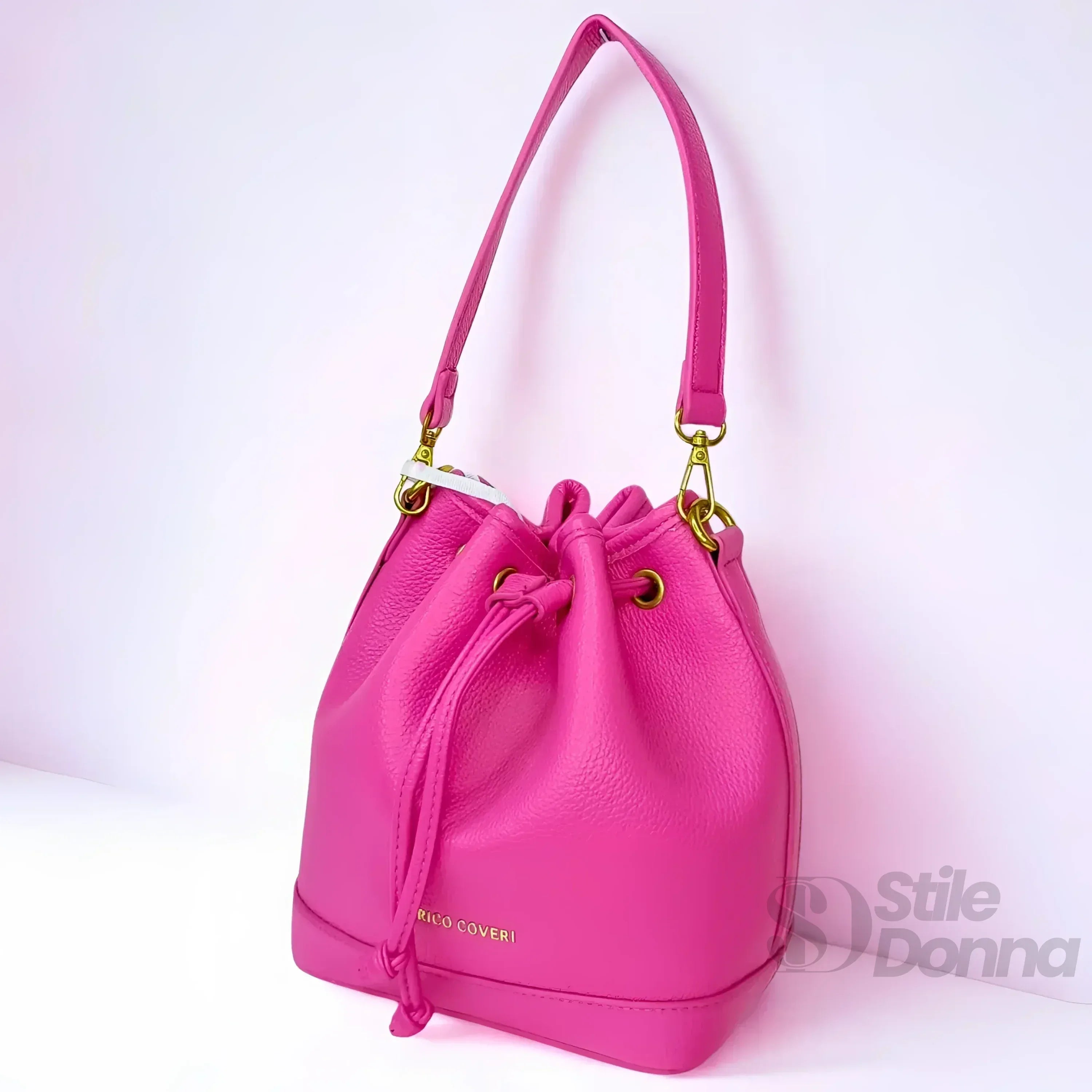 Enrico Coveri Borsa A Secchiello In PU Rosa Acceso Con Dettagli Neri MS 3271 Capiente