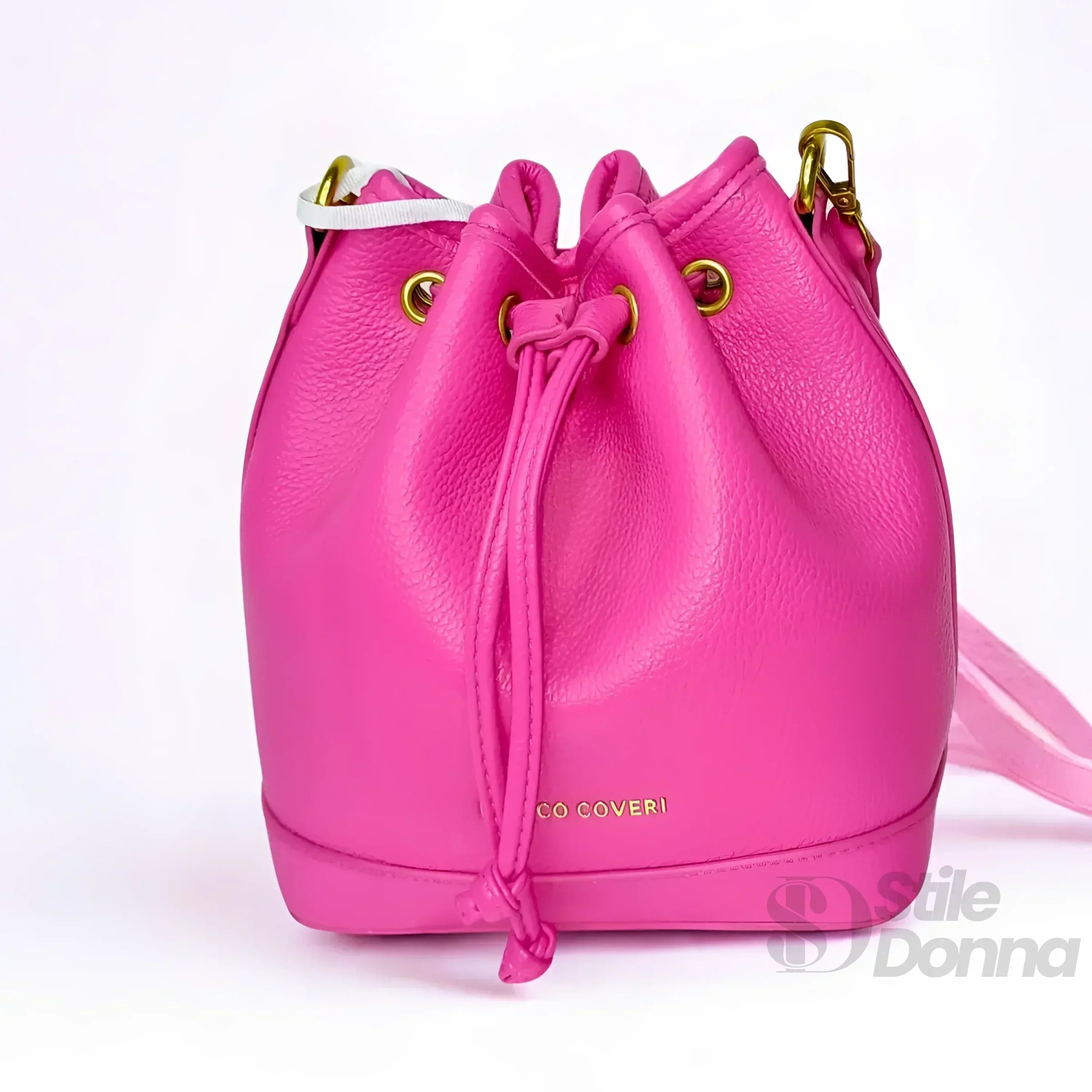 Enrico Coveri Borsa A Secchiello In PU Rosa Acceso Con Dettagli Neri MS 3271 Capiente