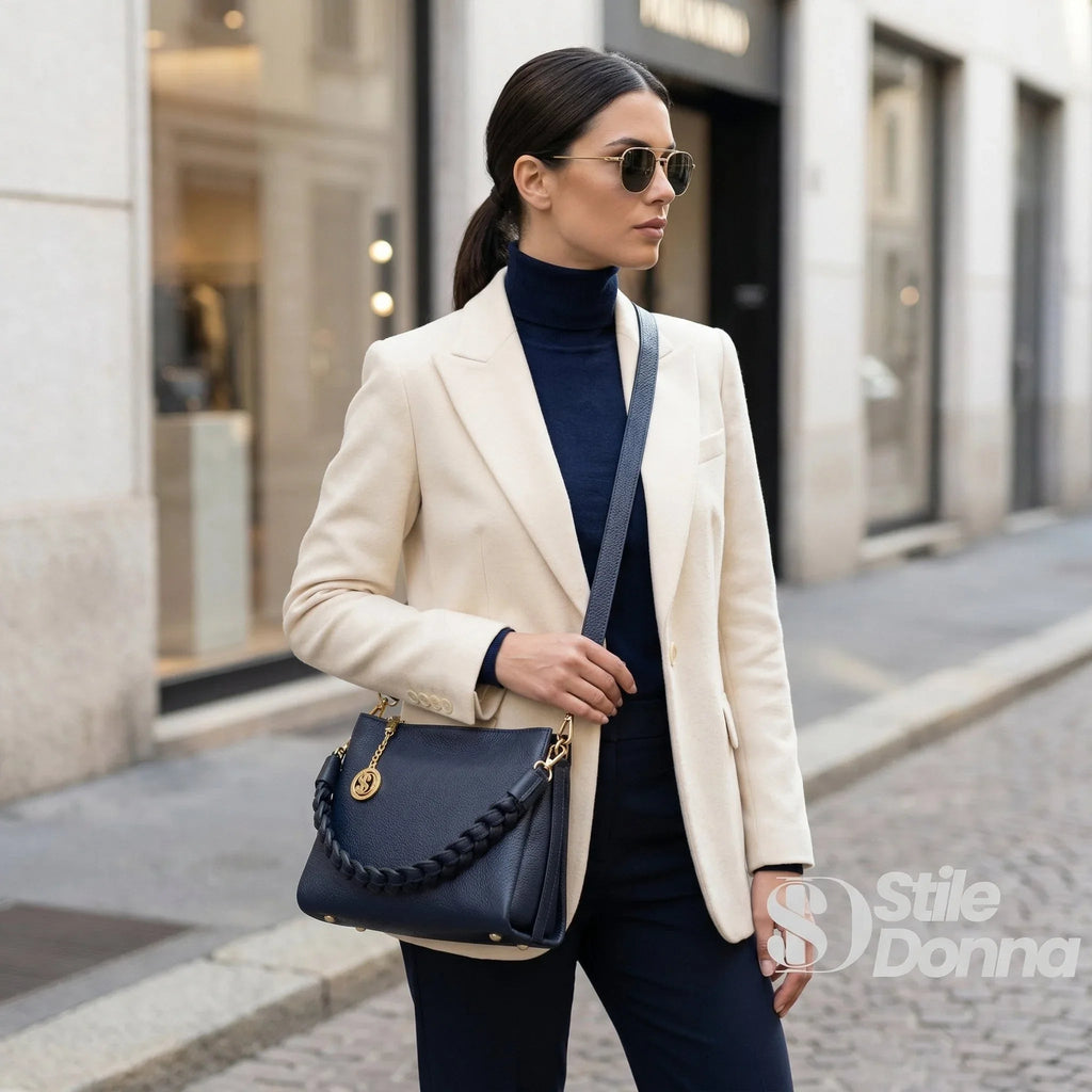 Amora Borsa a Spalla Classico in Pelle Blu