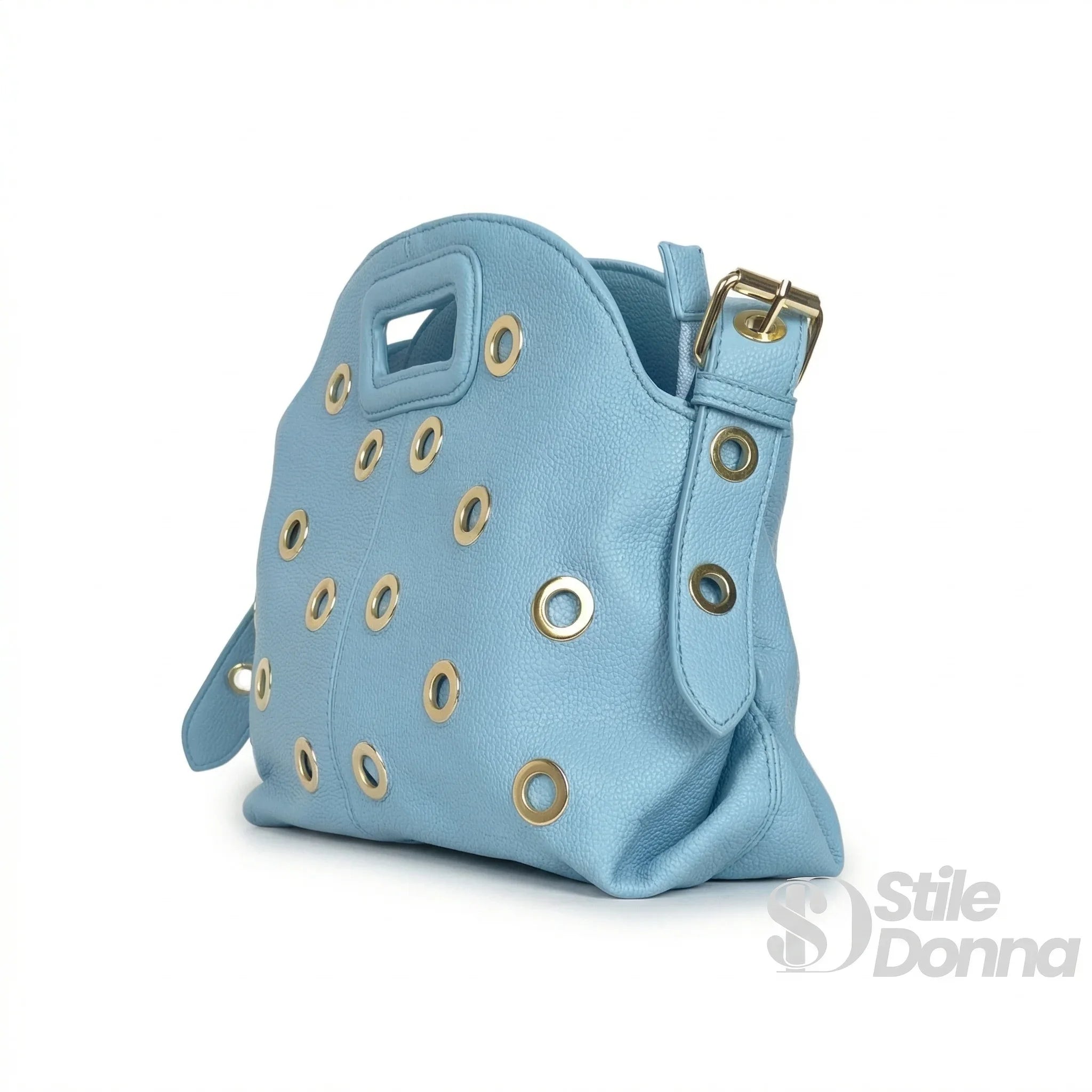 Borsa a Spalla Con Occhielli Circolari Oro In Ecopelle Resistente E Dettagli Dorati