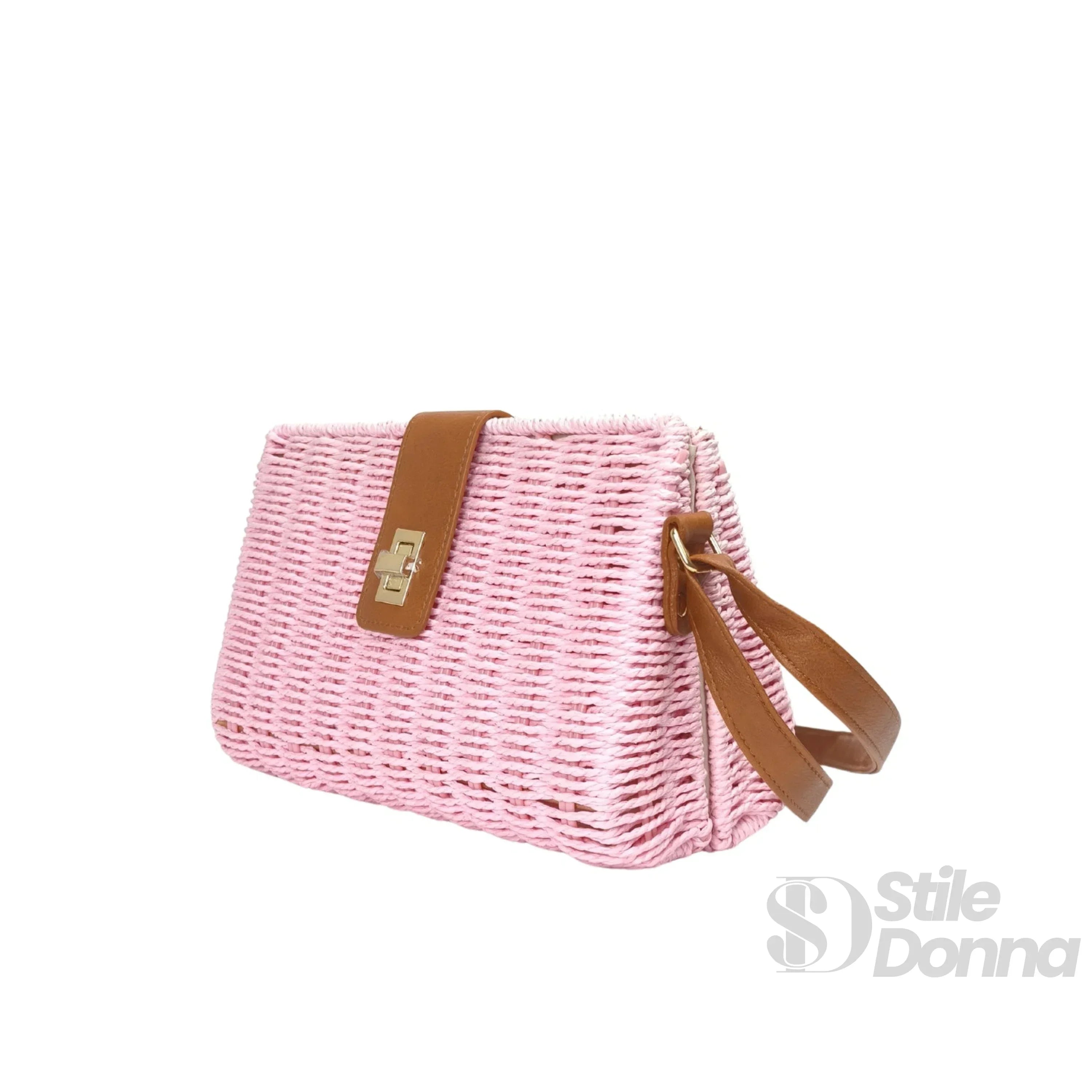 Borsa a Spalla Donna Intrecciata a Mano Paglia Naturale con Tracolla PU e Dettagli Dorati
