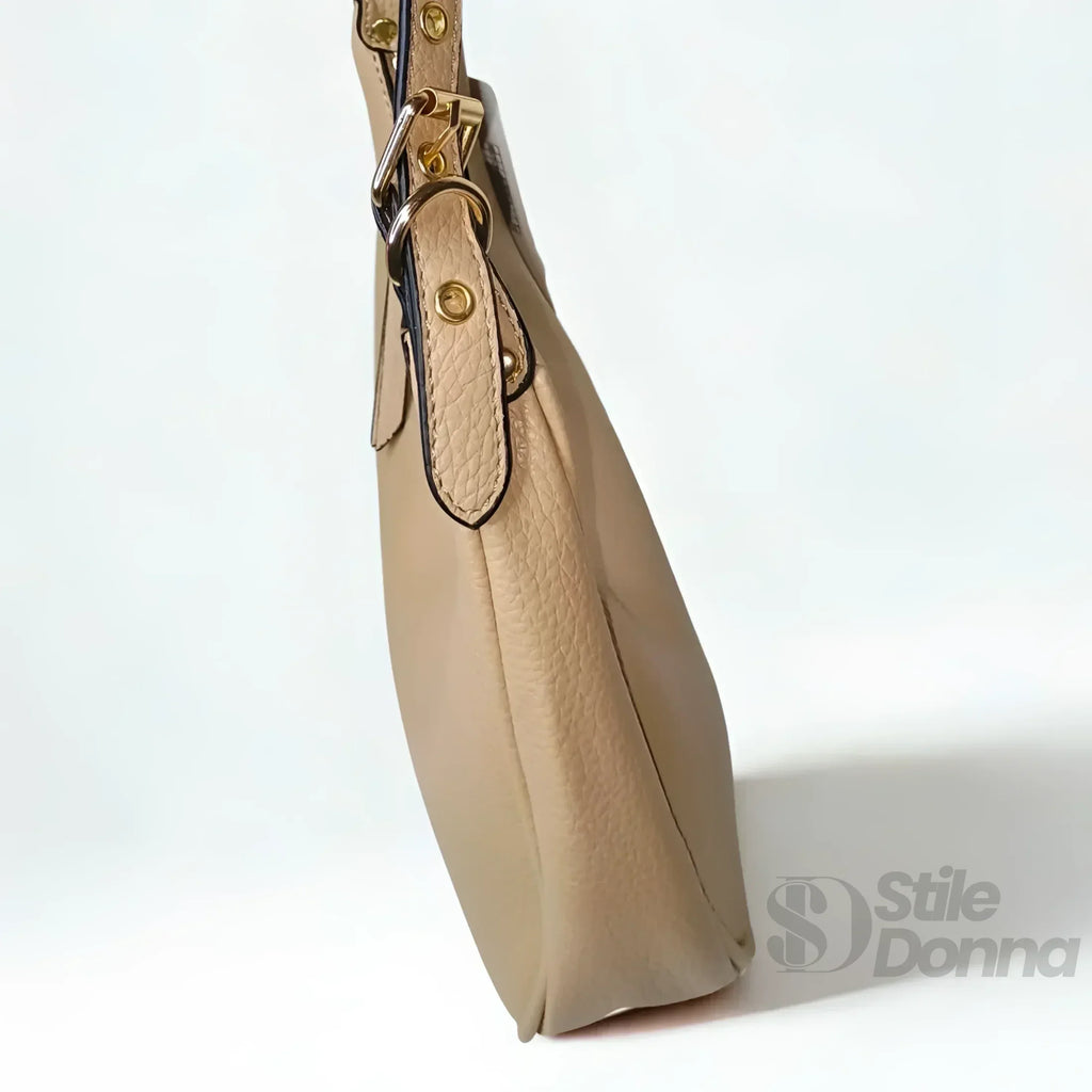 Borsa A Spalla Hobo In Ecopelle Beige Chiusura A Cerniera Interno Tessuto Dettagli Sobri