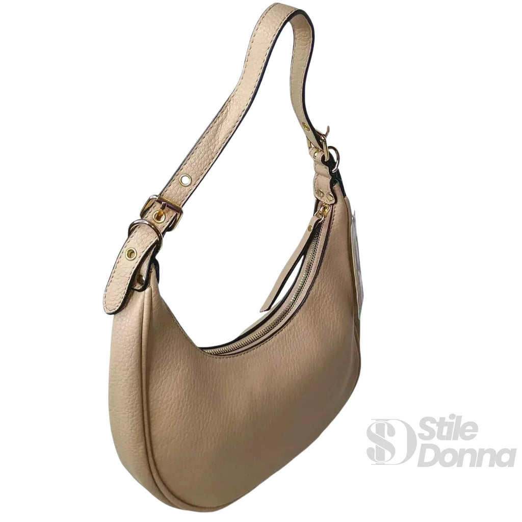 Borsa A Spalla Hobo In Ecopelle Beige Chiusura A Cerniera Interno Tessuto Dettagli Sobri