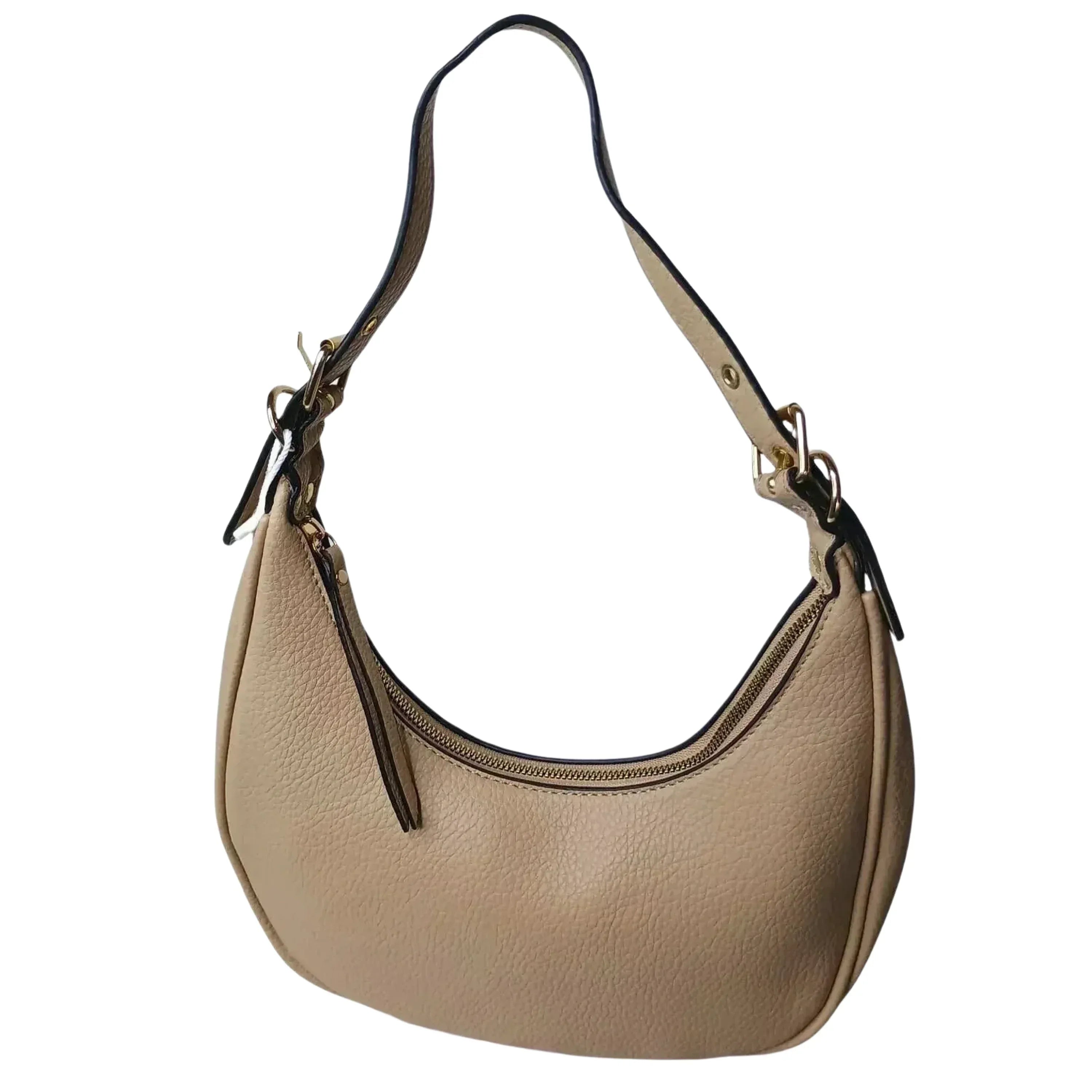 Borsa A Spalla Hobo In Ecopelle Beige Chiusura A Cerniera Interno Tessuto Dettagli Sobri
