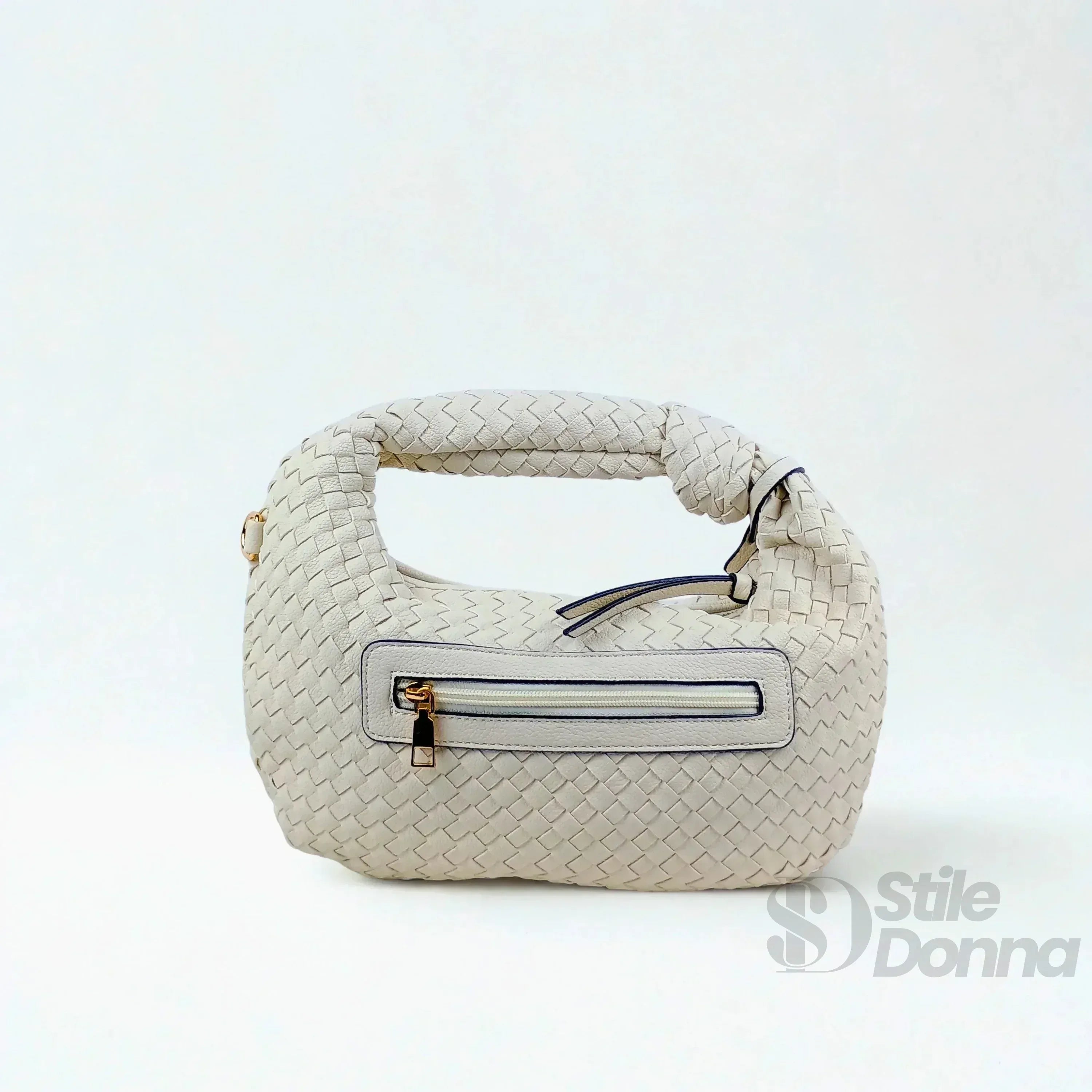 Borsa A Spalla In Pelle Intrecciata Con Manico A Nodo E Accessori In Acciaio Dorato