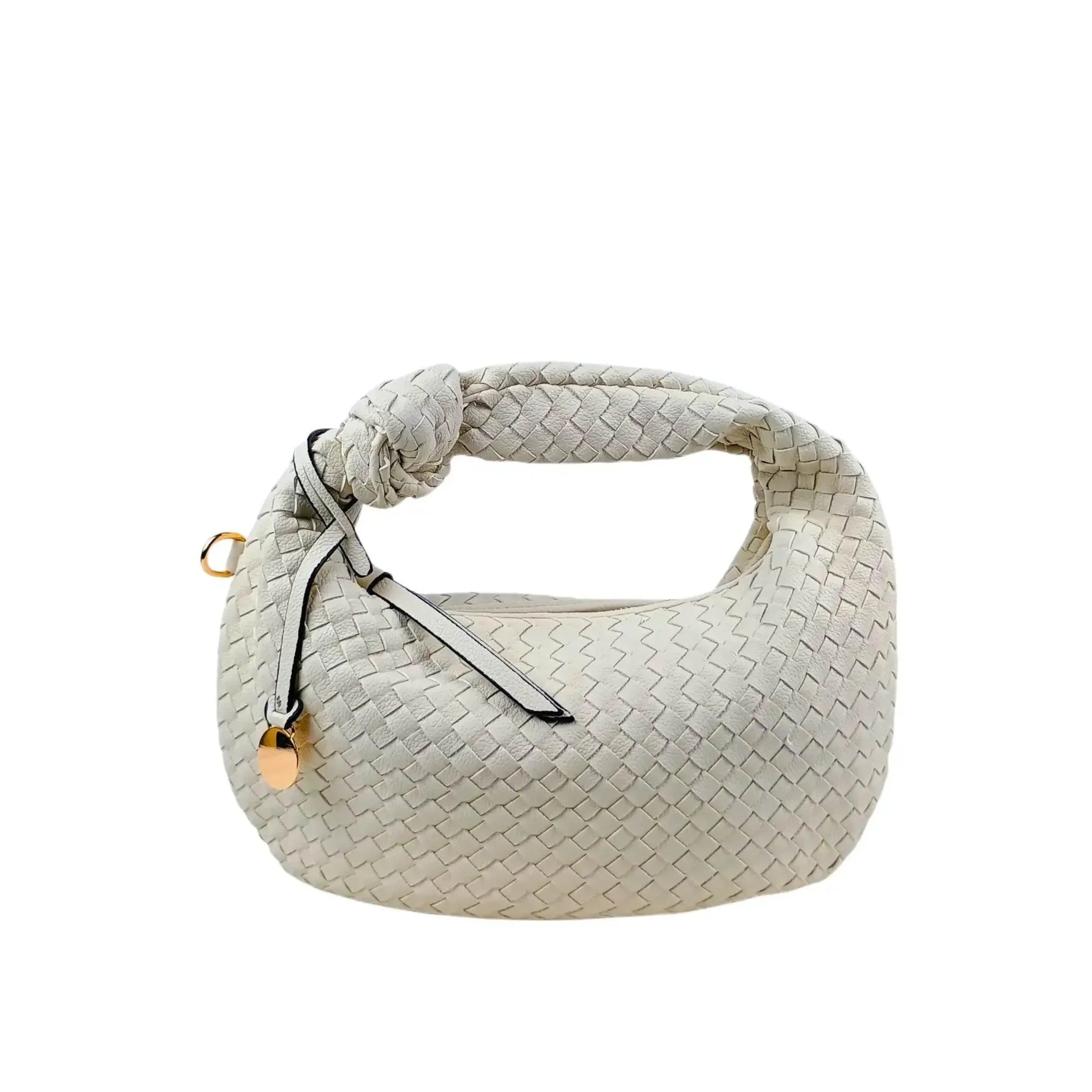 Borsa A Spalla In Pelle Intrecciata Con Manico A Nodo E Accessori In Acciaio Dorato