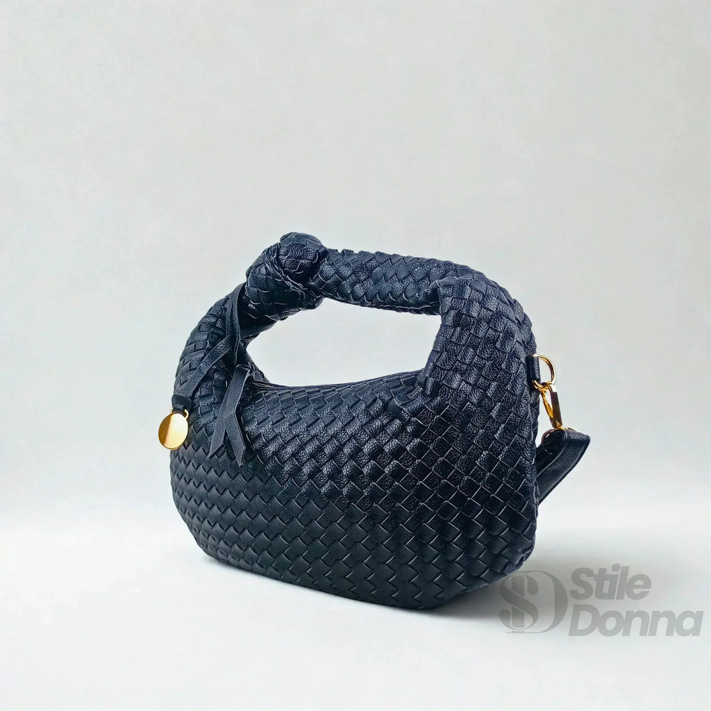Borsa A Spalla In Pelle Intrecciata Con Manico A Nodo E Accessori In Acciaio Dorato
