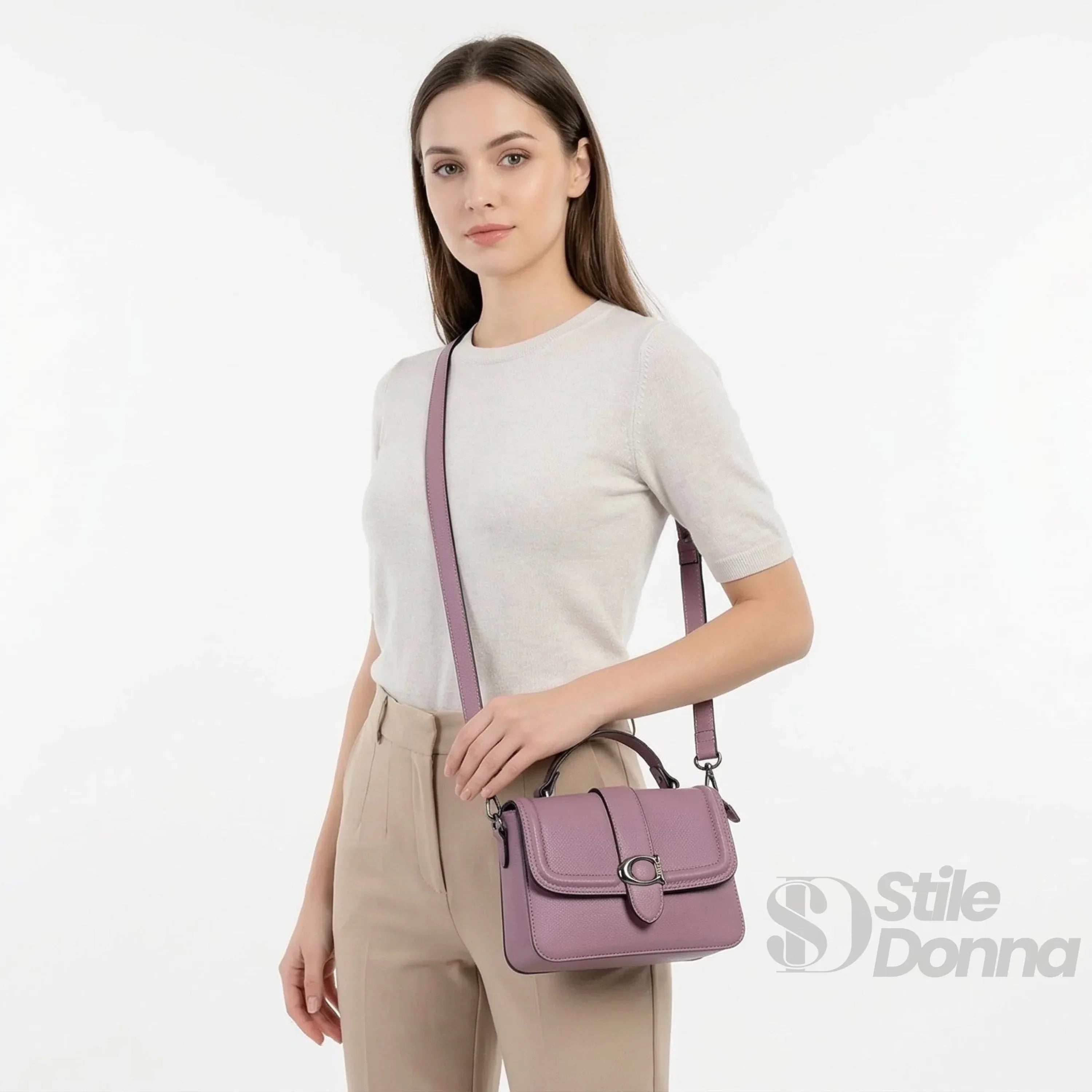 Borsa A Spalla Rigida In Ecopelle Con Texture Morbida Interno In Tessuto Design Minimalista