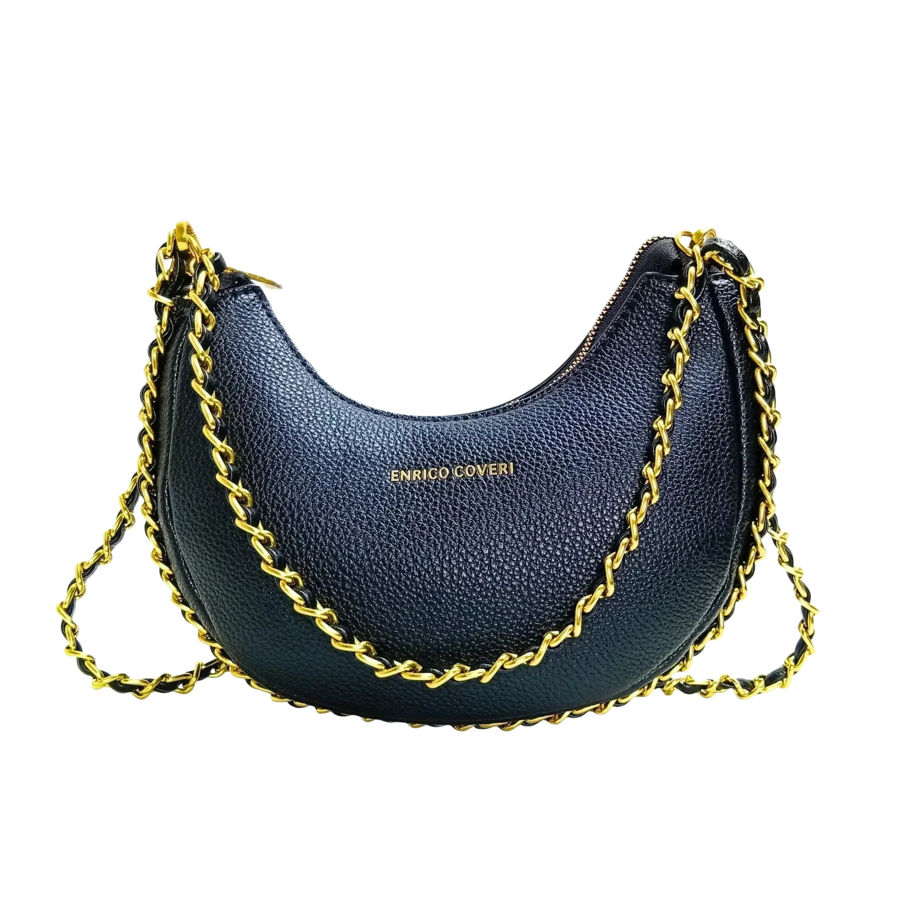 Enrico Coveri Borsa A Spalla Rosa Con Tracolla A Catena In Ecopelle Con Finiture Oro Chiusura A Zip