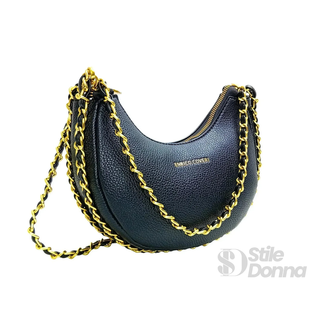 Enrico Coveri Borsa A Spalla Rosa Con Tracolla A Catena In Ecopelle Con Finiture Oro Chiusura A Zip