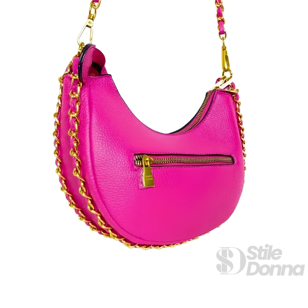 Enrico Coveri Borsa A Spalla Rosa Con Tracolla A Catena In Ecopelle Con Finiture Oro Chiusura A Zip