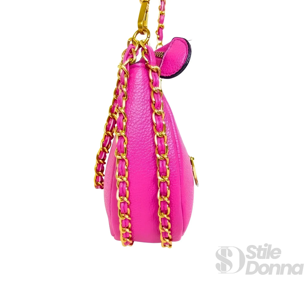 Enrico Coveri Borsa A Spalla Rosa Con Tracolla A Catena In Ecopelle Con Finiture Oro Chiusura A Zip