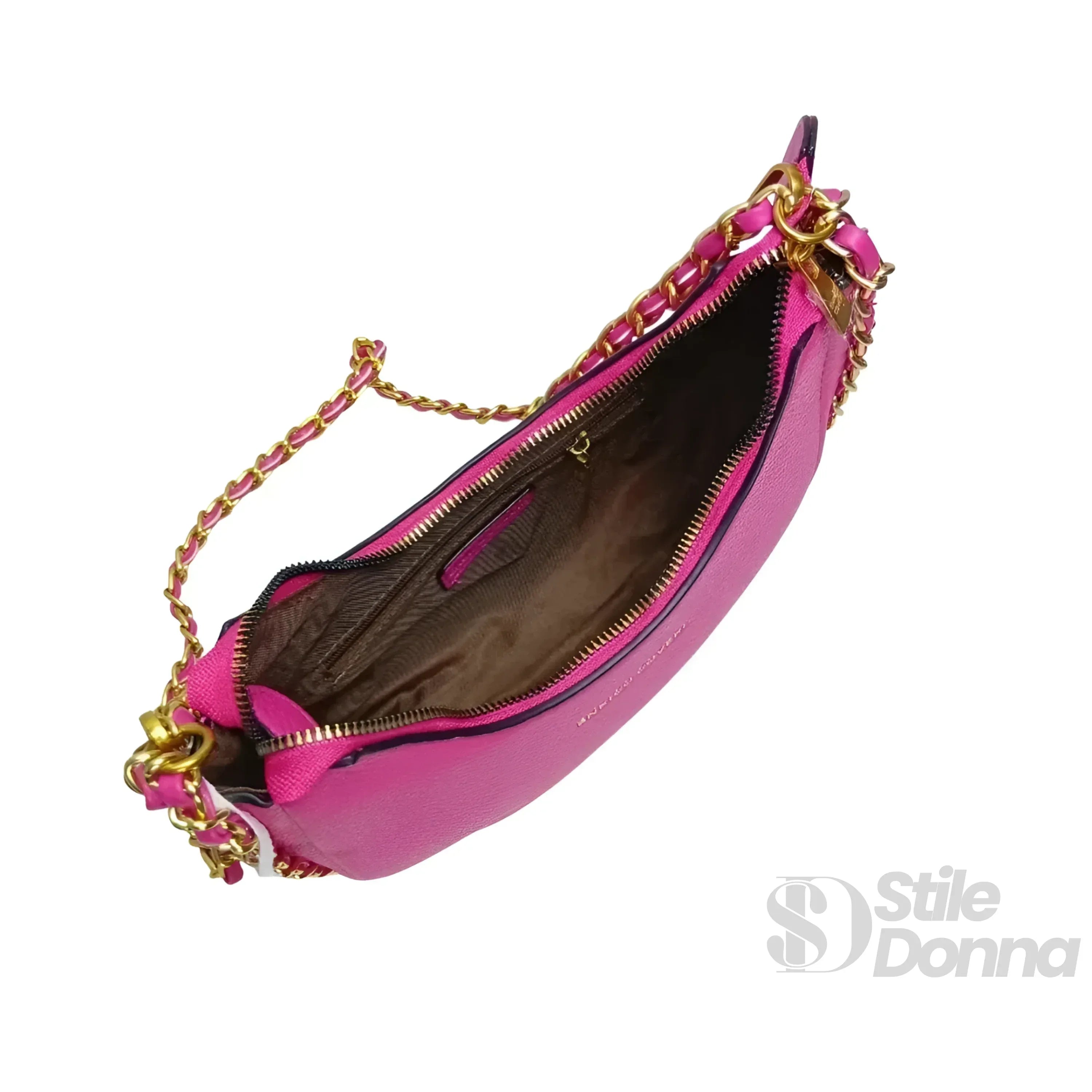 Enrico Coveri Borsa A Spalla Rosa Con Tracolla A Catena In Ecopelle Con Finiture Oro Chiusura A Zip