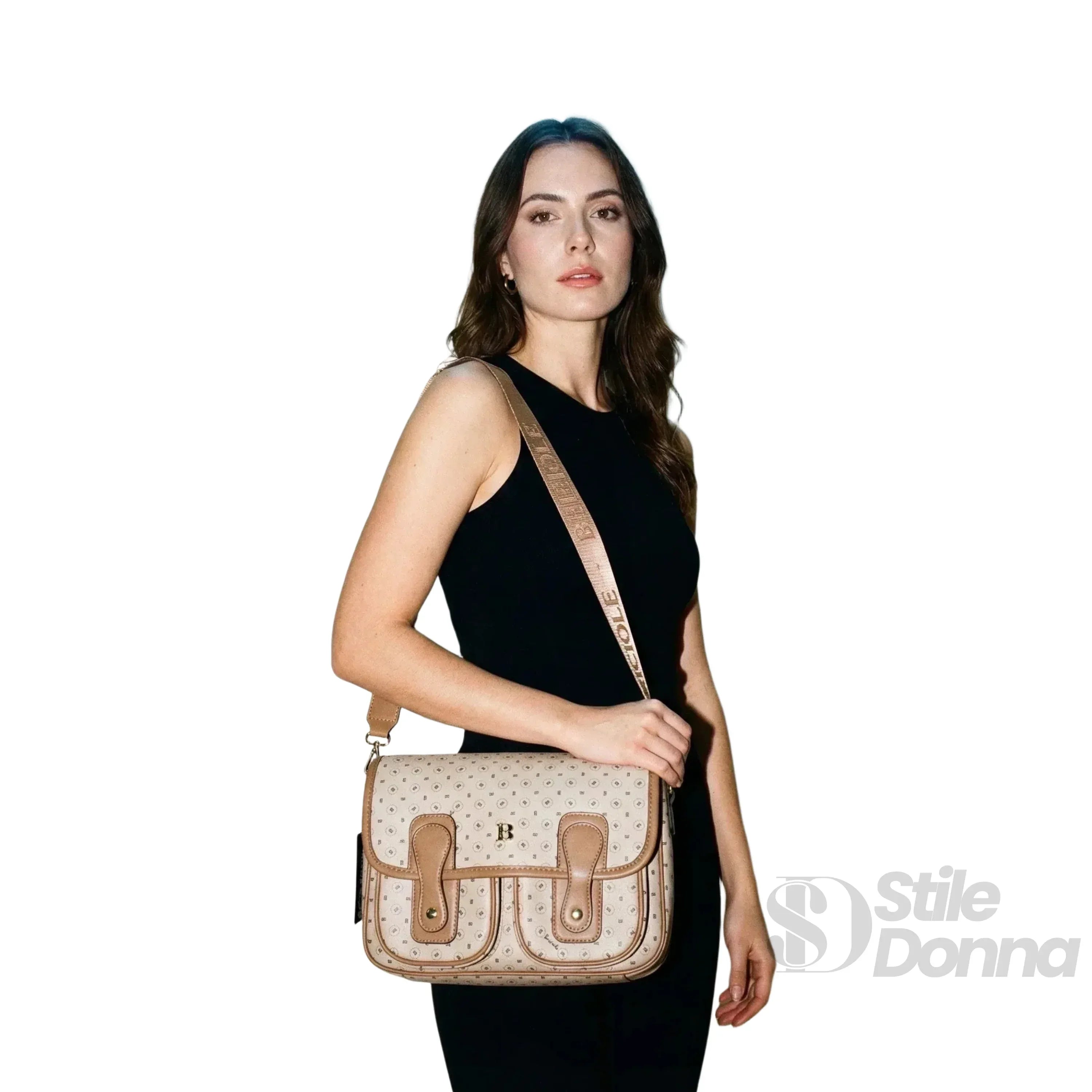 Briciole Borsa A Tracolla In Ecopelle Beige Con Dettagli Oro Chiusura A Cerniera Interno In Tessuto