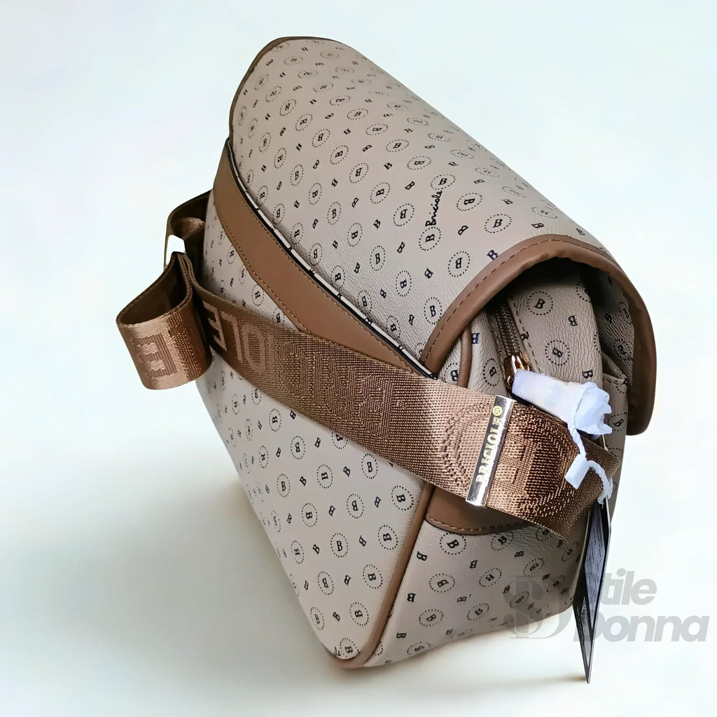 Briciole Borsa A Tracolla In Ecopelle Beige Con Dettagli Oro Chiusura A Cerniera Interno In Tessuto