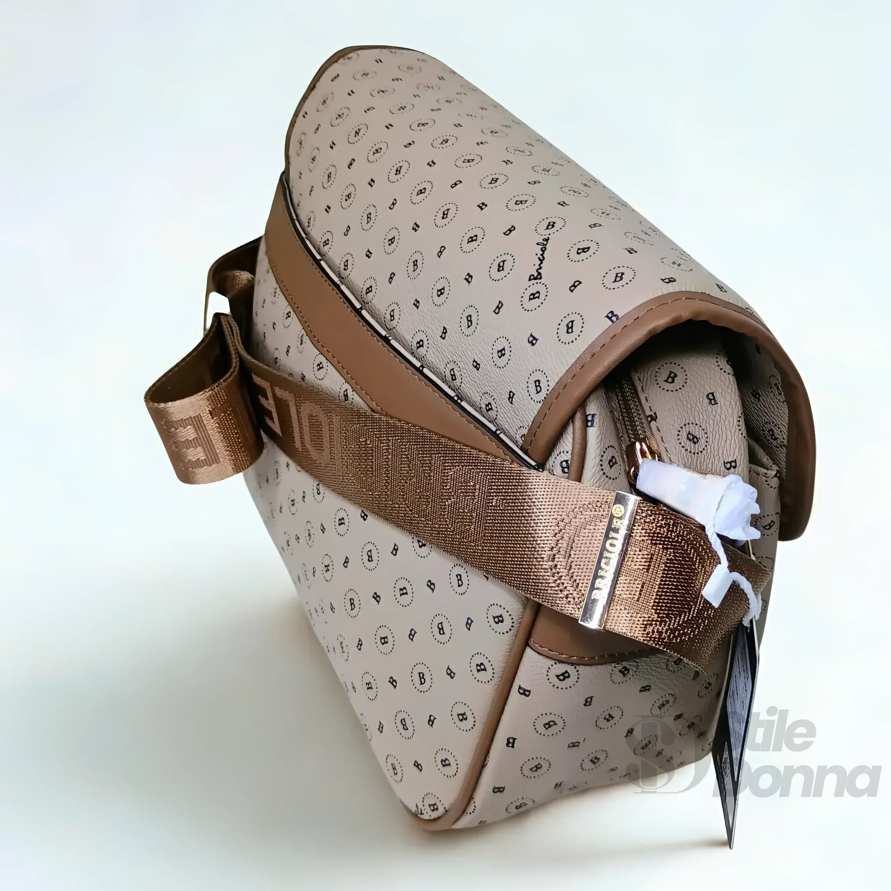 Briciole Borsa A Tracolla In Ecopelle Beige Con Dettagli Oro Chiusura A Cerniera Interno In Tessuto