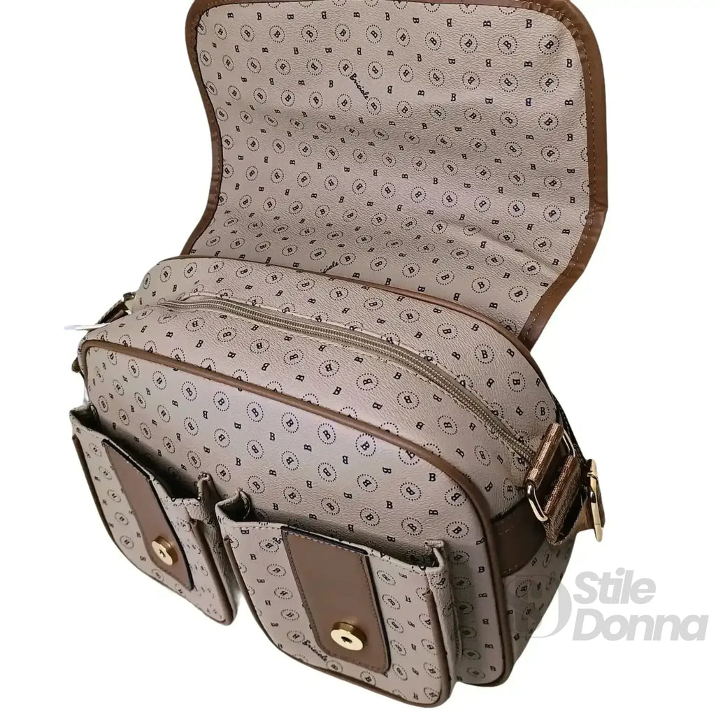Briciole Borsa A Tracolla In Ecopelle Beige Con Dettagli Oro Chiusura A Cerniera Interno In Tessuto