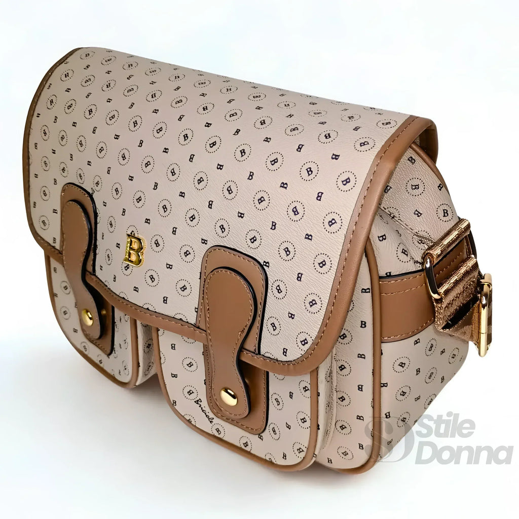 Briciole Borsa A Tracolla In Ecopelle Beige Con Dettagli Oro Chiusura A Cerniera Interno In Tessuto