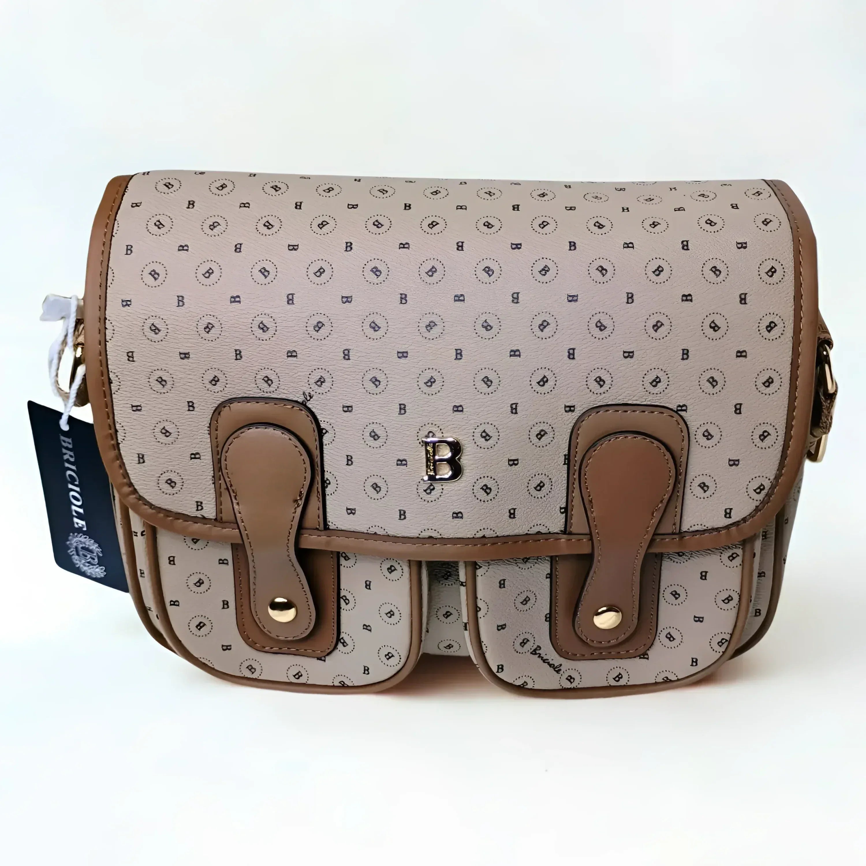 Briciole Borsa A Tracolla In Ecopelle Beige Con Dettagli Oro Chiusura A Cerniera Interno In Tessuto