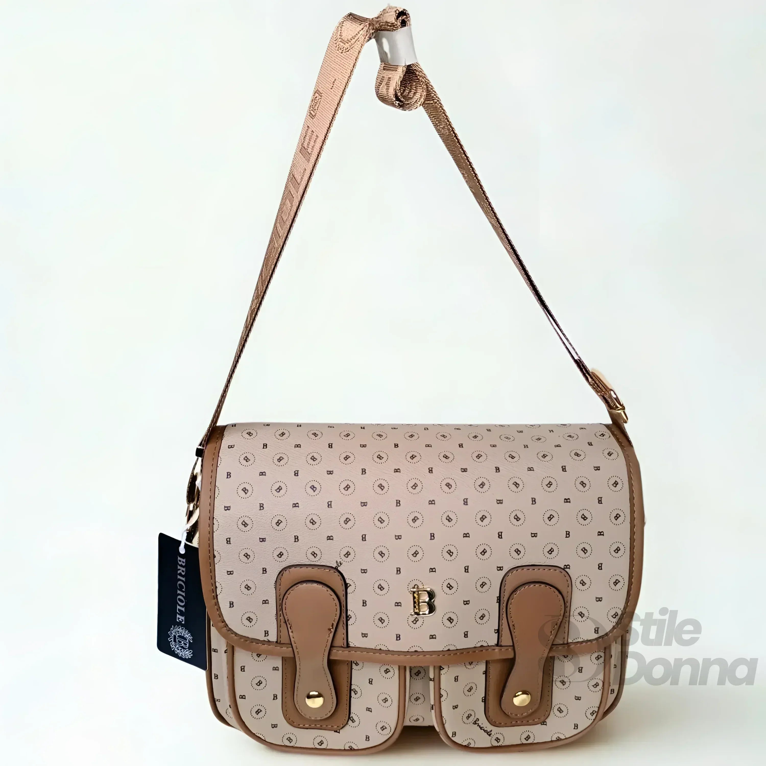 Briciole Borsa A Tracolla In Ecopelle Beige Con Dettagli Oro Chiusura A Cerniera Interno In Tessuto