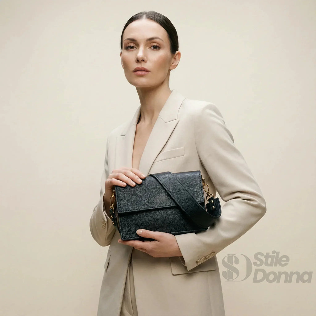 Luxe Crossbody Borsa A Tracolla In Vera Pelle Donna Con Chiusura Magnetica E Cerniera