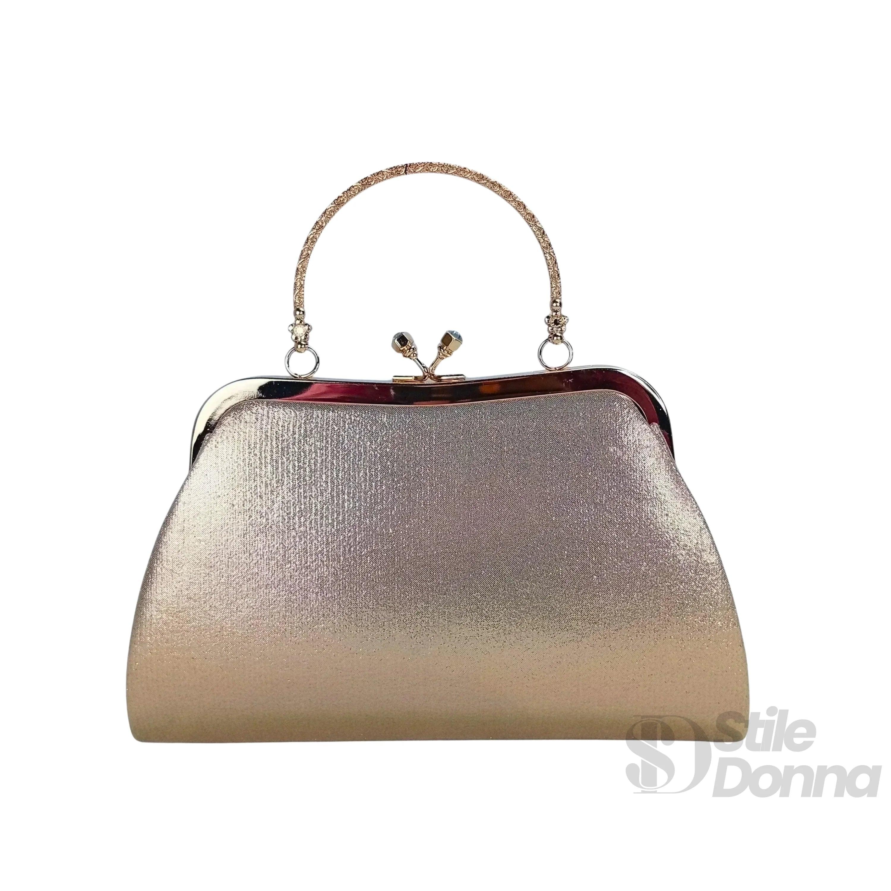 Gold Stone Borsa A Tracolla Soft Pouch Elegante Con Esterno Cristallo Dorato E Dettagli Lucenti