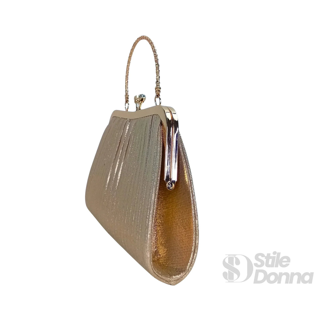 Gold Stone Borsa A Tracolla Soft Pouch Elegante Con Esterno Cristallo Dorato E Dettagli Lucenti