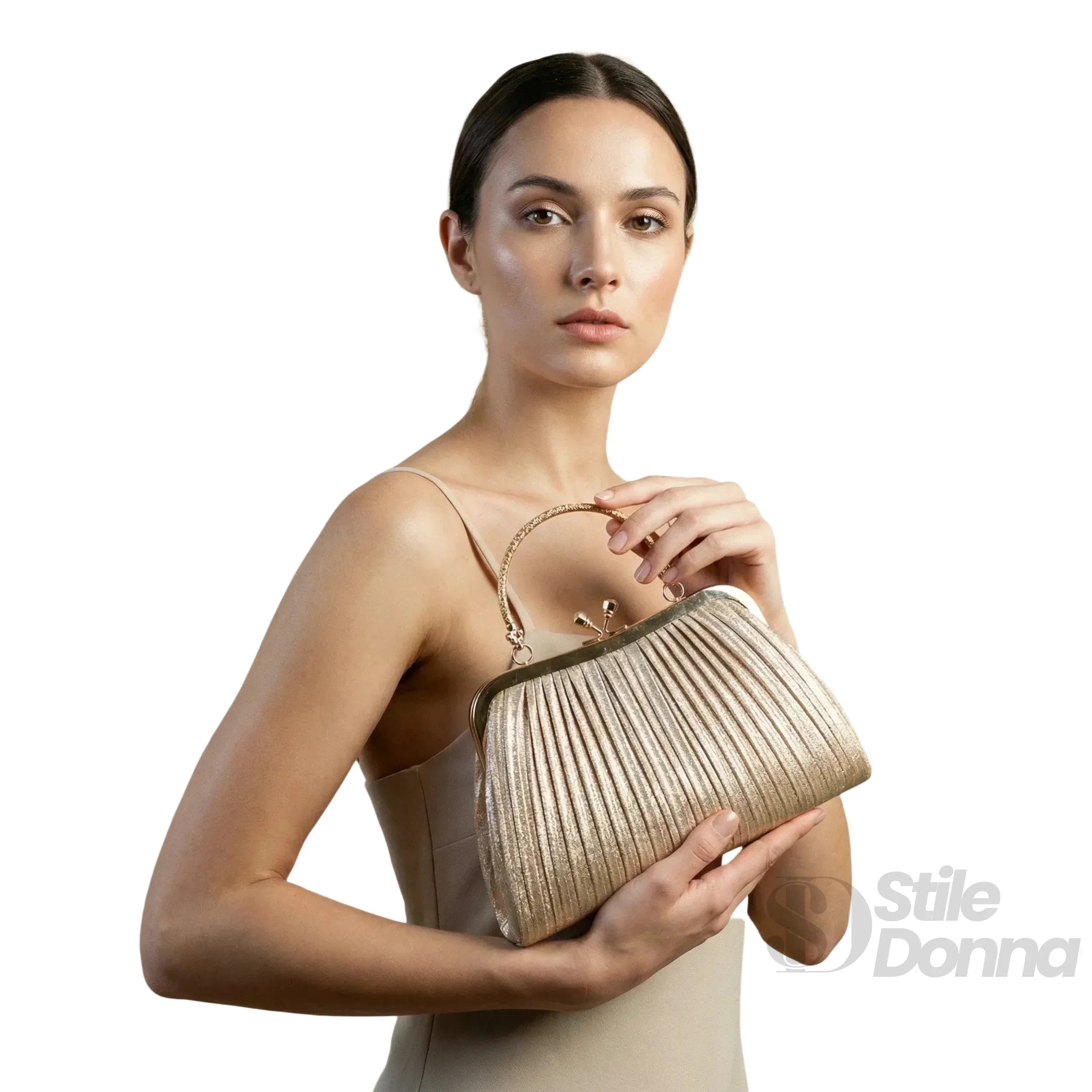 Gold Stone Borsa A Tracolla Soft Pouch Elegante Con Esterno Cristallo Dorato E Dettagli Lucenti