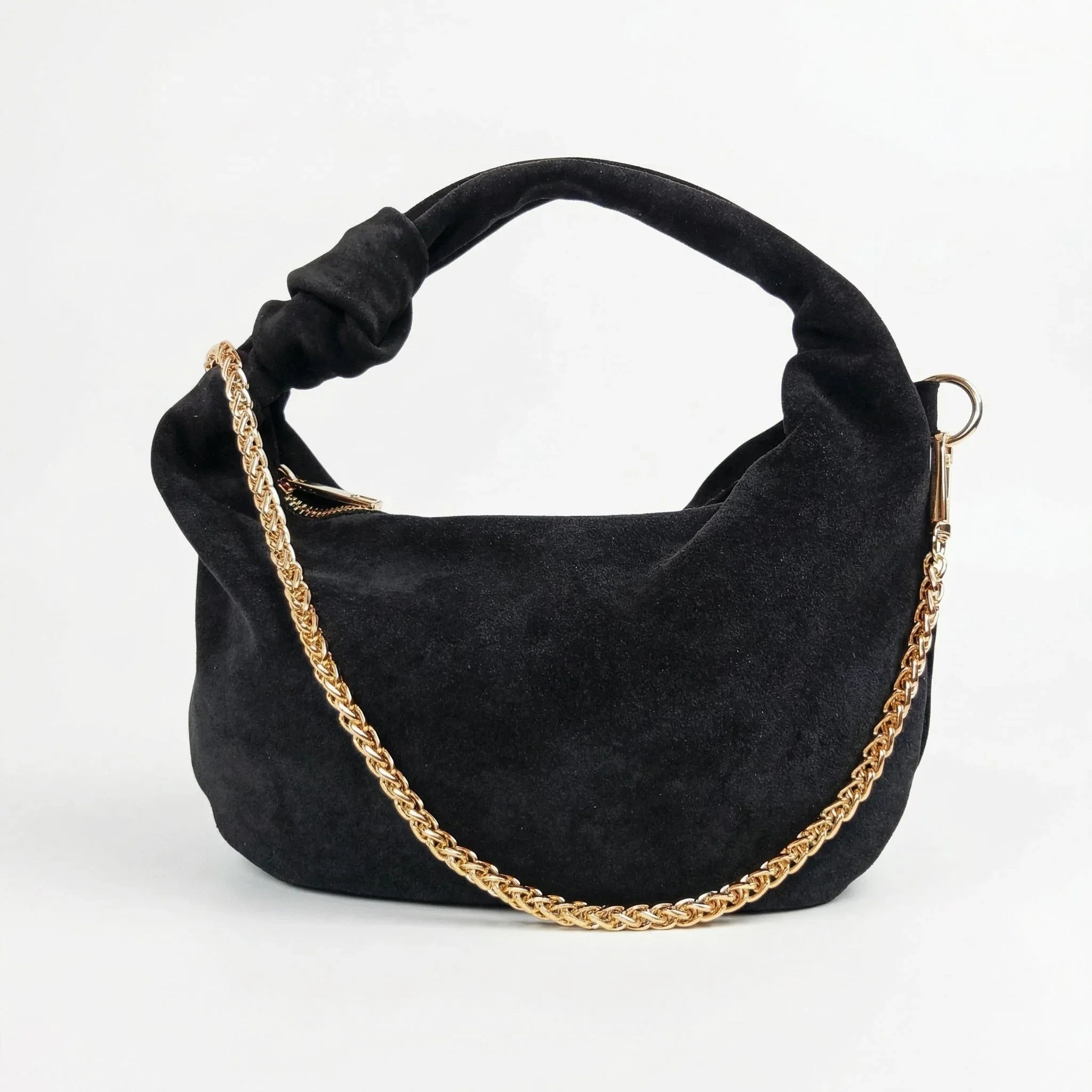 Borsa A Tracolla Hobo In Pelle Scamosciata Con Dettagli In Metallo Dorato Design Italiano E Leggera