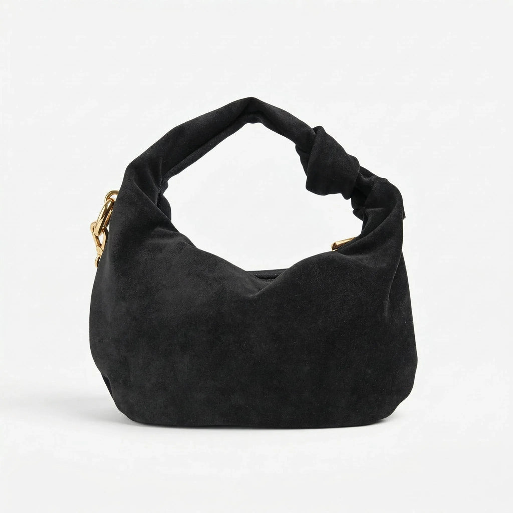 Borsa A Tracolla Hobo In Pelle Scamosciata Con Dettagli In Metallo Dorato Design Italiano E Leggera