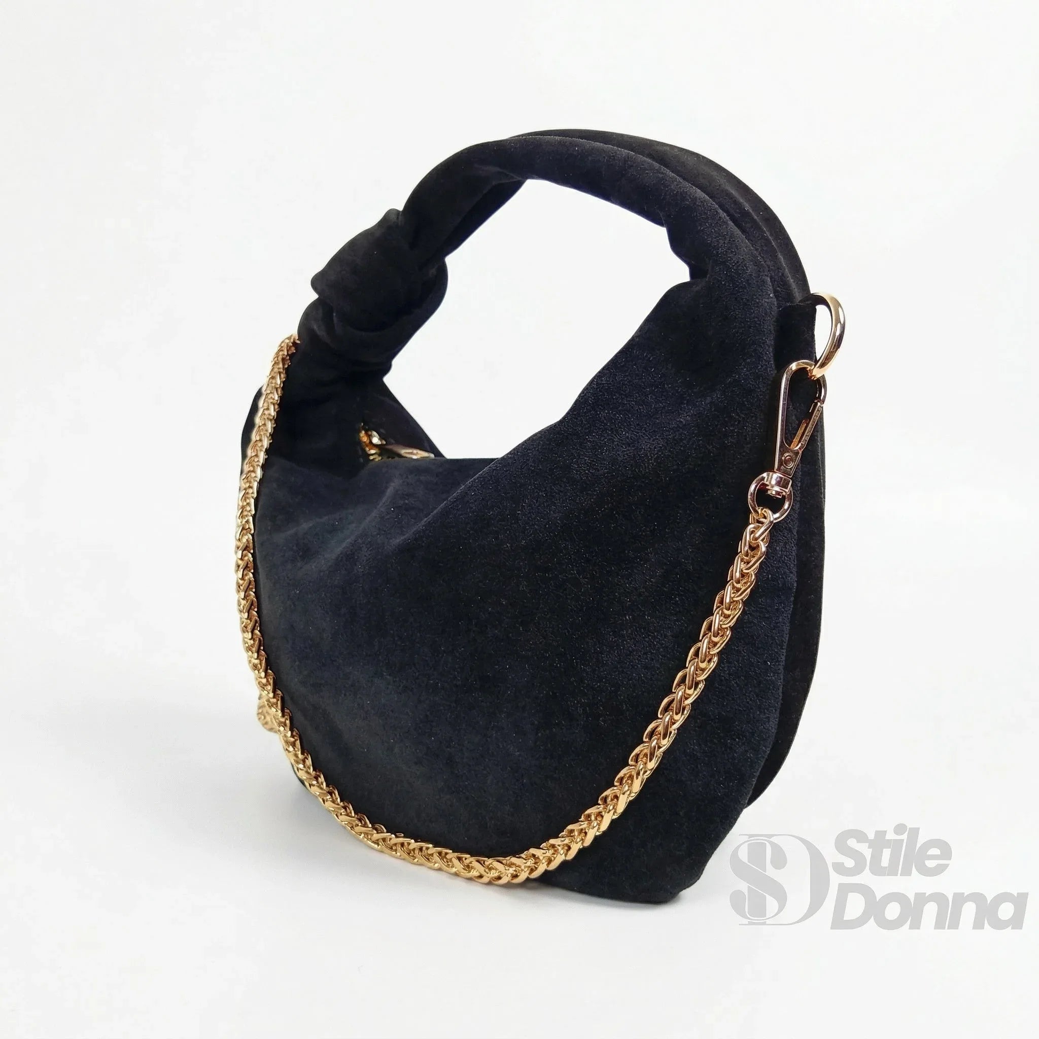 Borsa A Tracolla Hobo In Pelle Scamosciata Con Dettagli In Metallo Dorato Design Italiano E Leggera