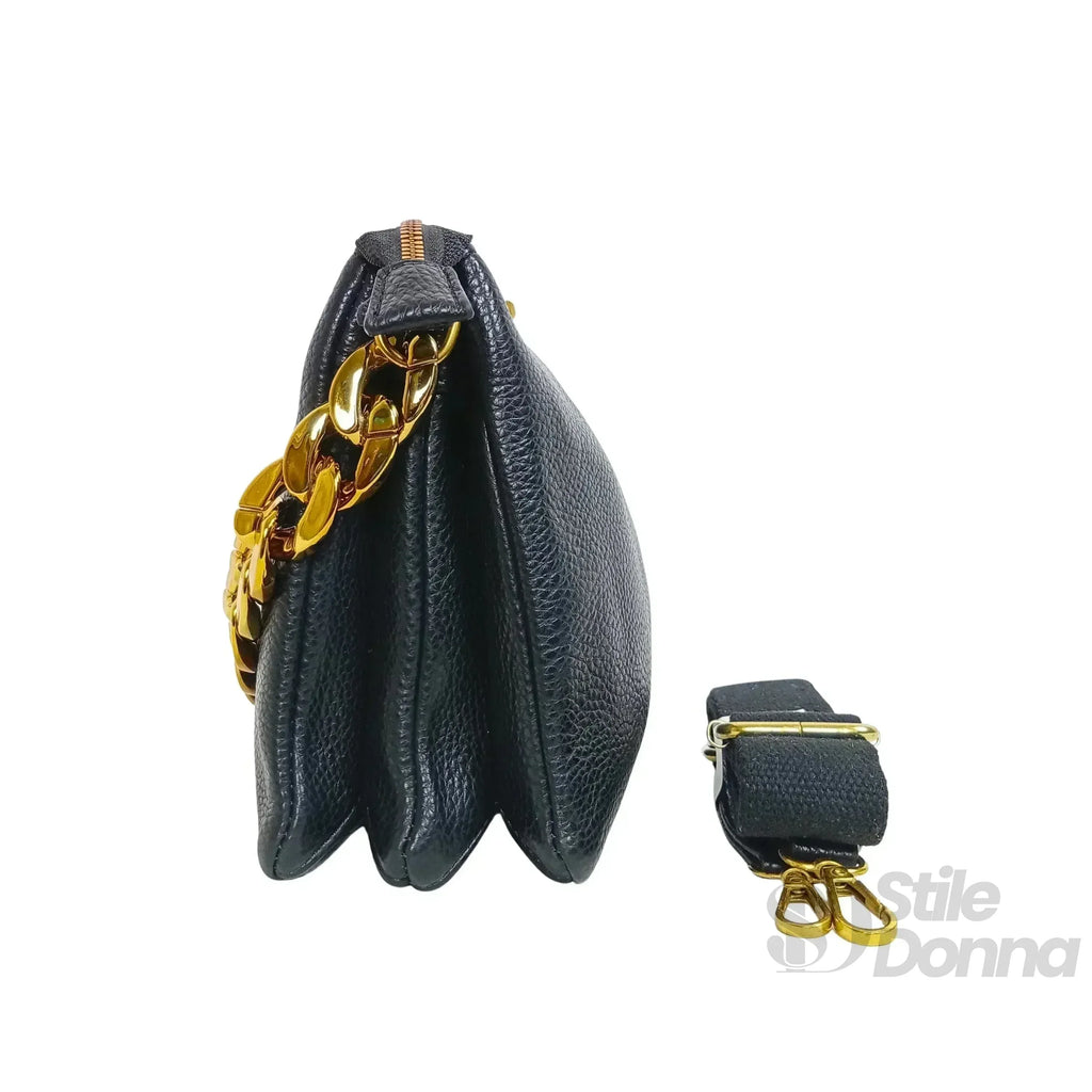 Borsa A Tracolla In Ecopelle Con Catena Dorata Chiusura A Cerniera Interno In Tessuto