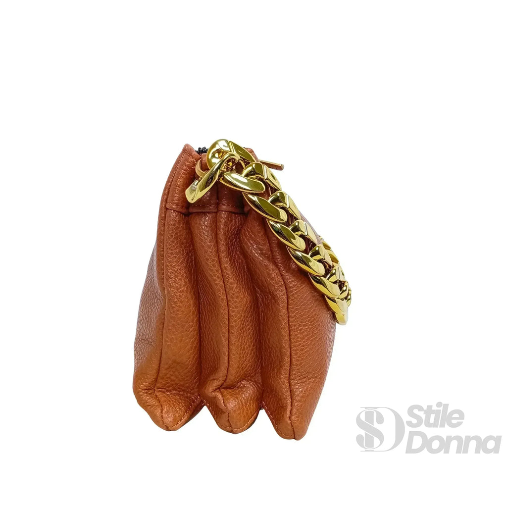 Borsa A Tracolla In Ecopelle Con Catena Dorata Chiusura A Cerniera Interno In Tessuto