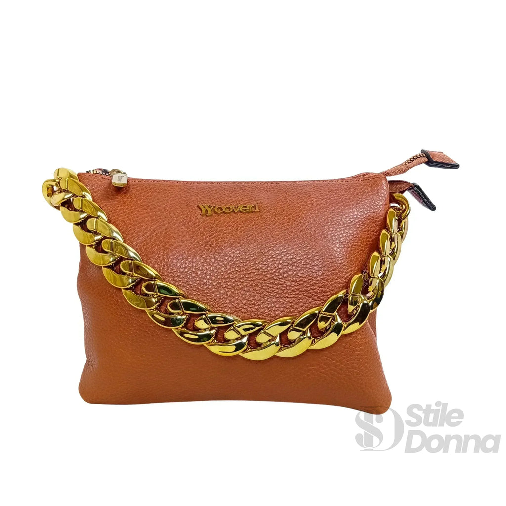 Borsa A Tracolla In Ecopelle Con Catena Dorata Chiusura A Cerniera Interno In Tessuto