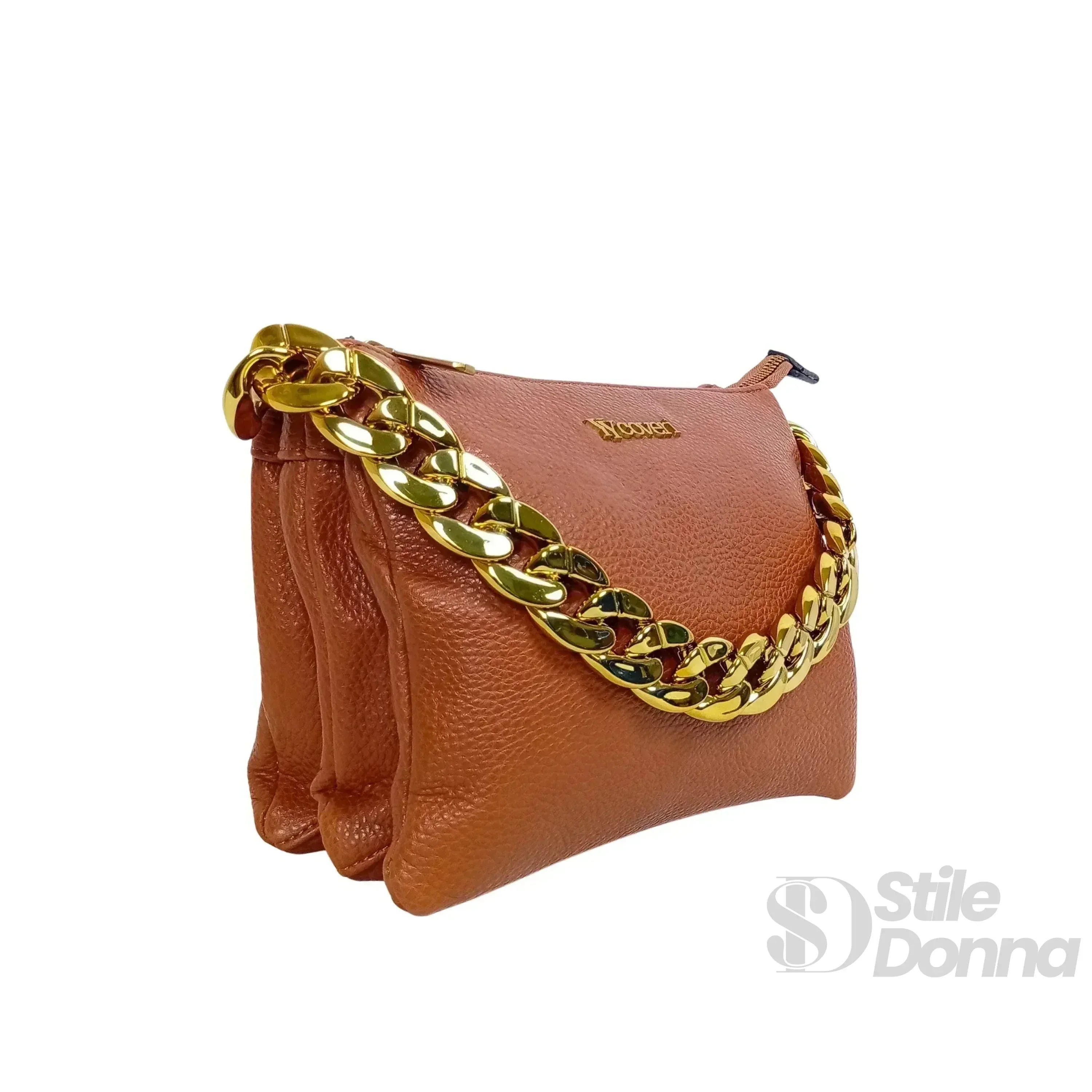 Borsa A Tracolla In Ecopelle Con Catena Dorata Chiusura A Cerniera Interno In Tessuto