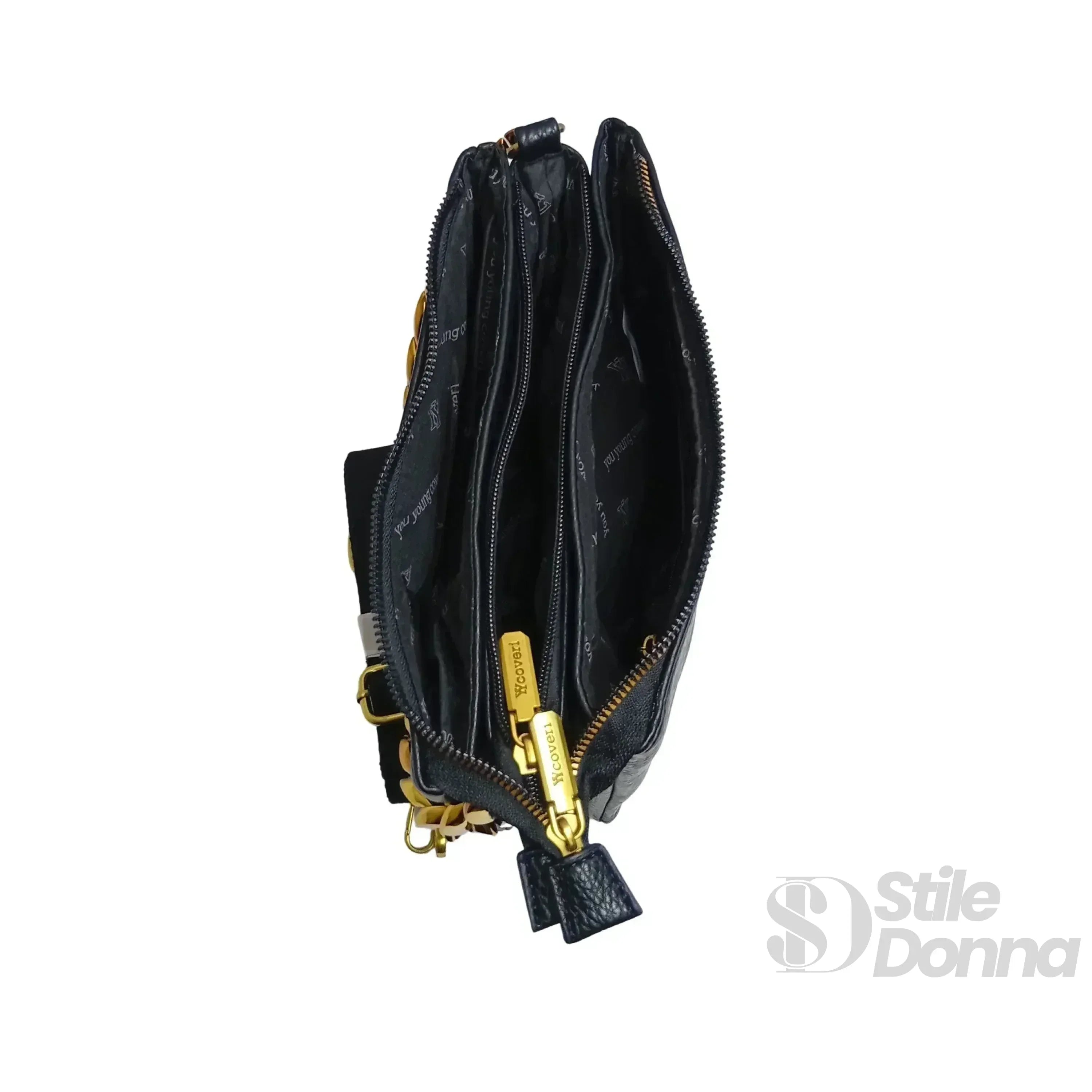 Borsa A Tracolla In Ecopelle Con Catena Dorata Chiusura A Cerniera Interno In Tessuto