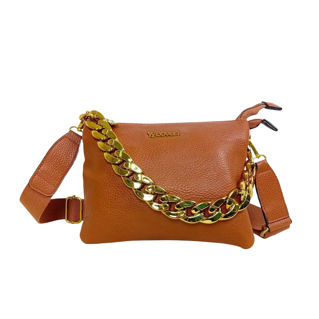 Borsa A Tracolla In Ecopelle Con Catena Dorata Chiusura A Cerniera Interno In Tessuto