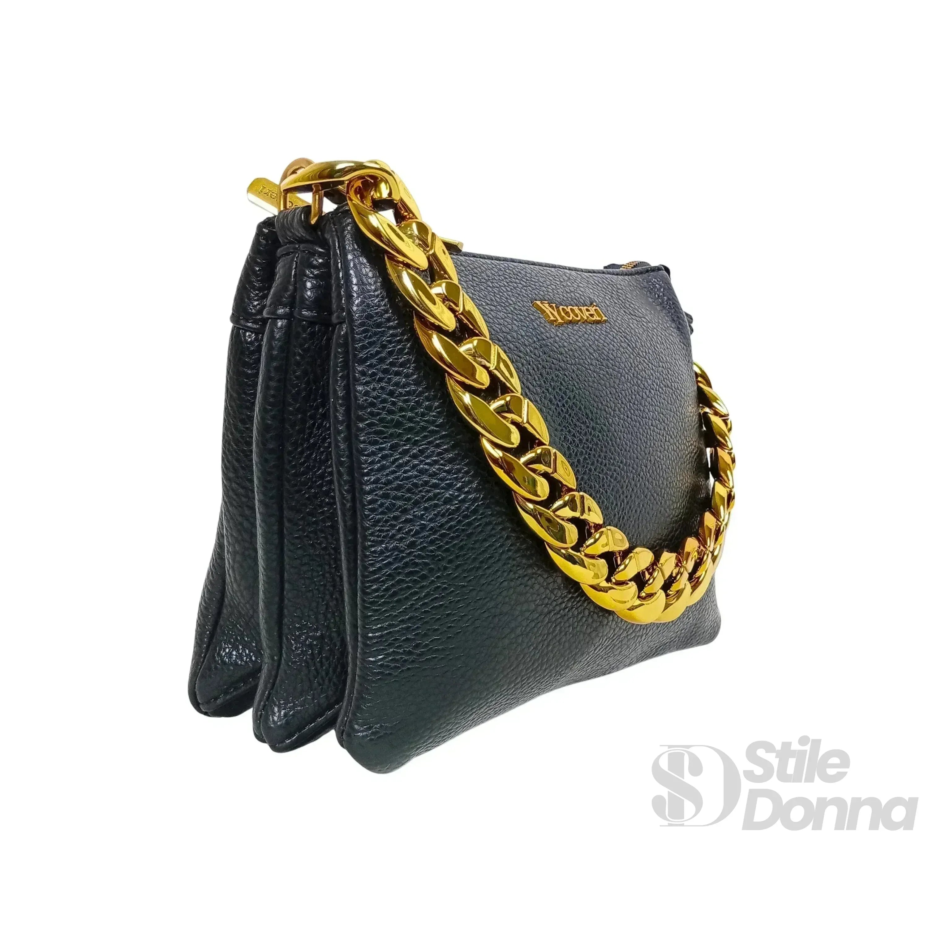 Borsa A Tracolla In Ecopelle Con Catena Dorata Chiusura A Cerniera Interno In Tessuto