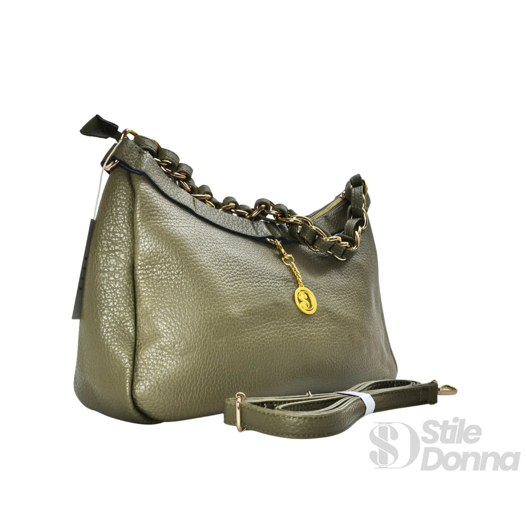 Borsa A Tracolla In Ecopelle Con Cinturino Annodato E Finiture Dorate Interno In Microfibra Antistrappo