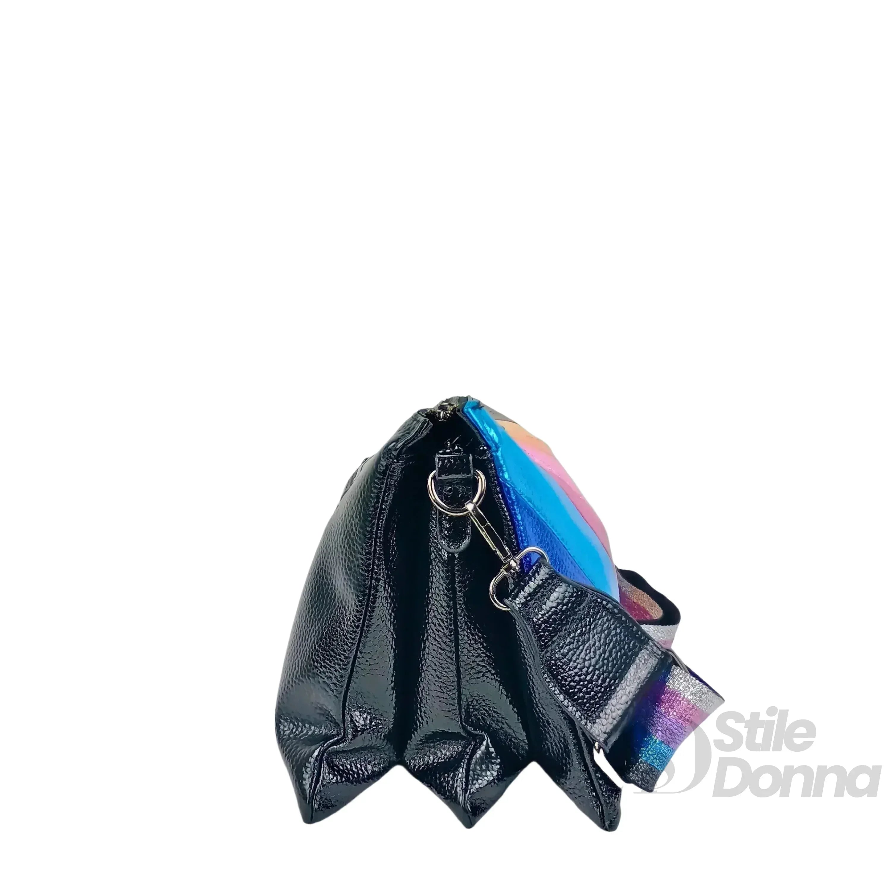Borsa A Tracolla In Ecopelle Arcobaleno Metallizzata Stile Urbano Interno Fodato